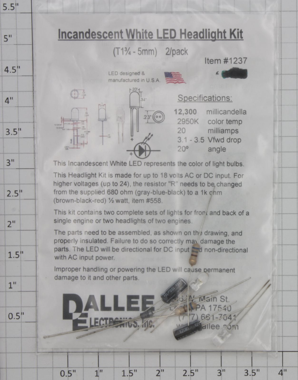 Dallee 1237 Incandescent White LED Headlight Kit