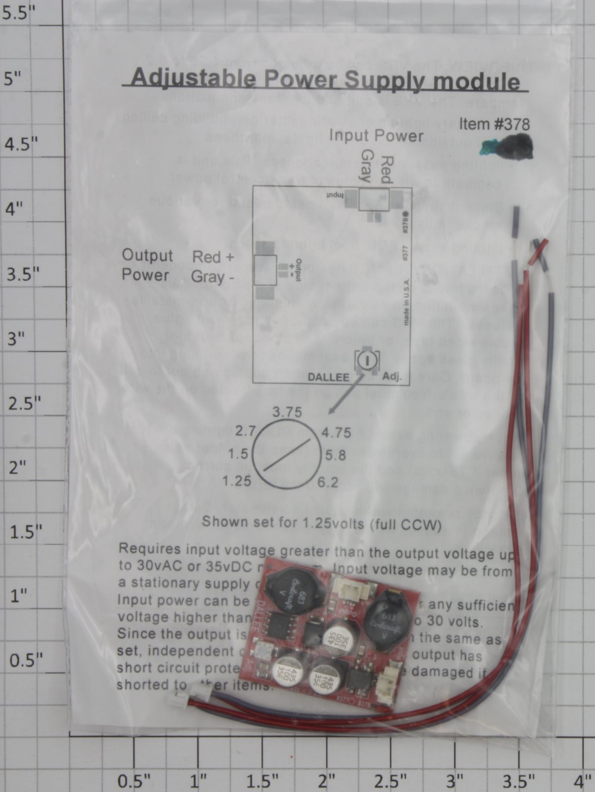 Dallee 378 1.25 - 6.2 Volt .5 Amp Adjustable Power Supply PCB