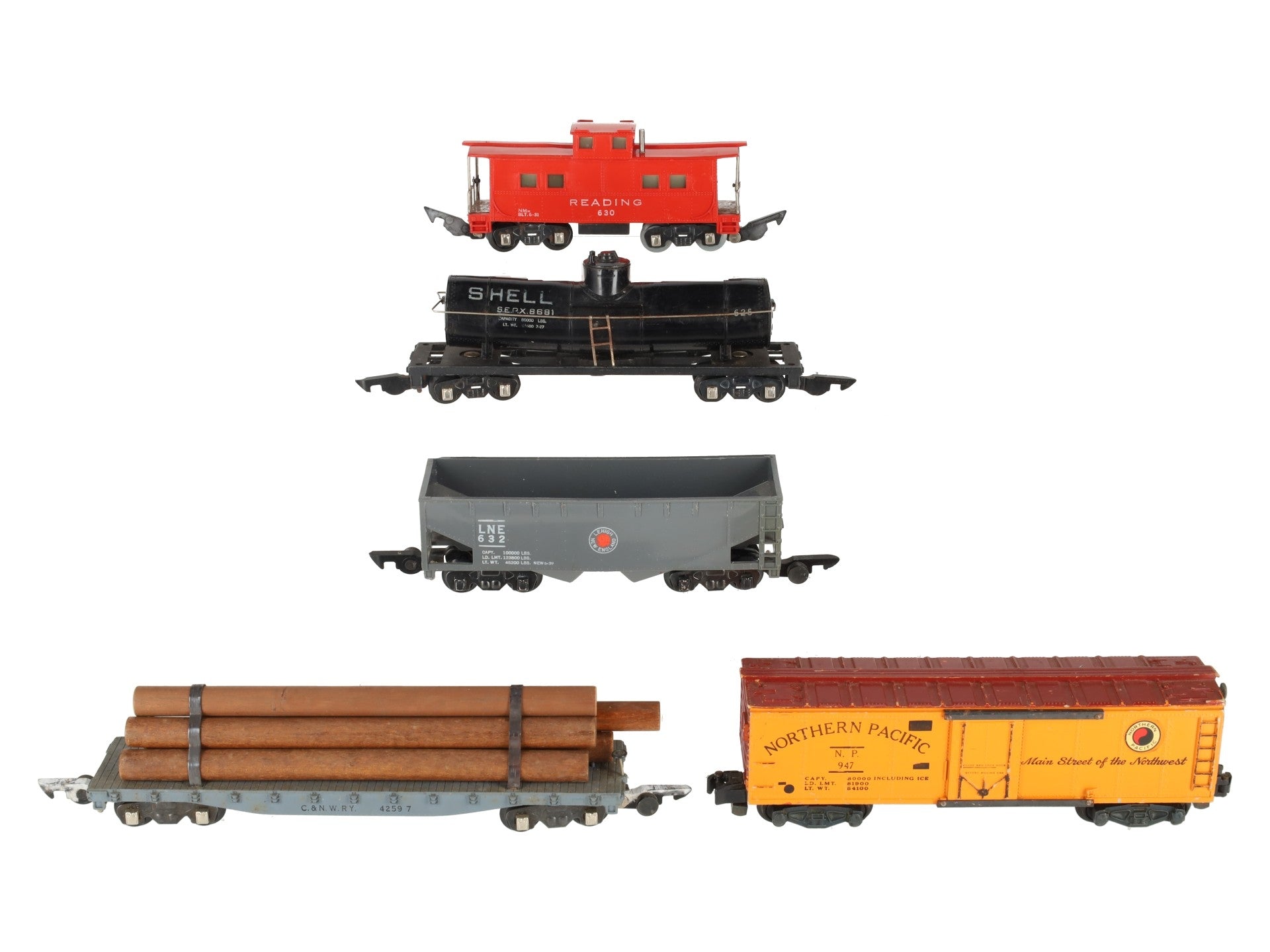 American Flyer Vintage S Postwar Freight Cars # 947, 42597, 632, 625 & 630 [5] VG