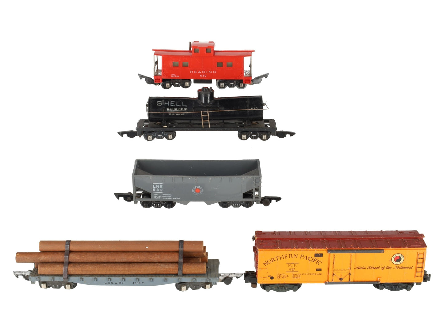 American Flyer Vintage S Postwar Freight Cars # 947, 42597, 632, 625 & 630 [5] VG
