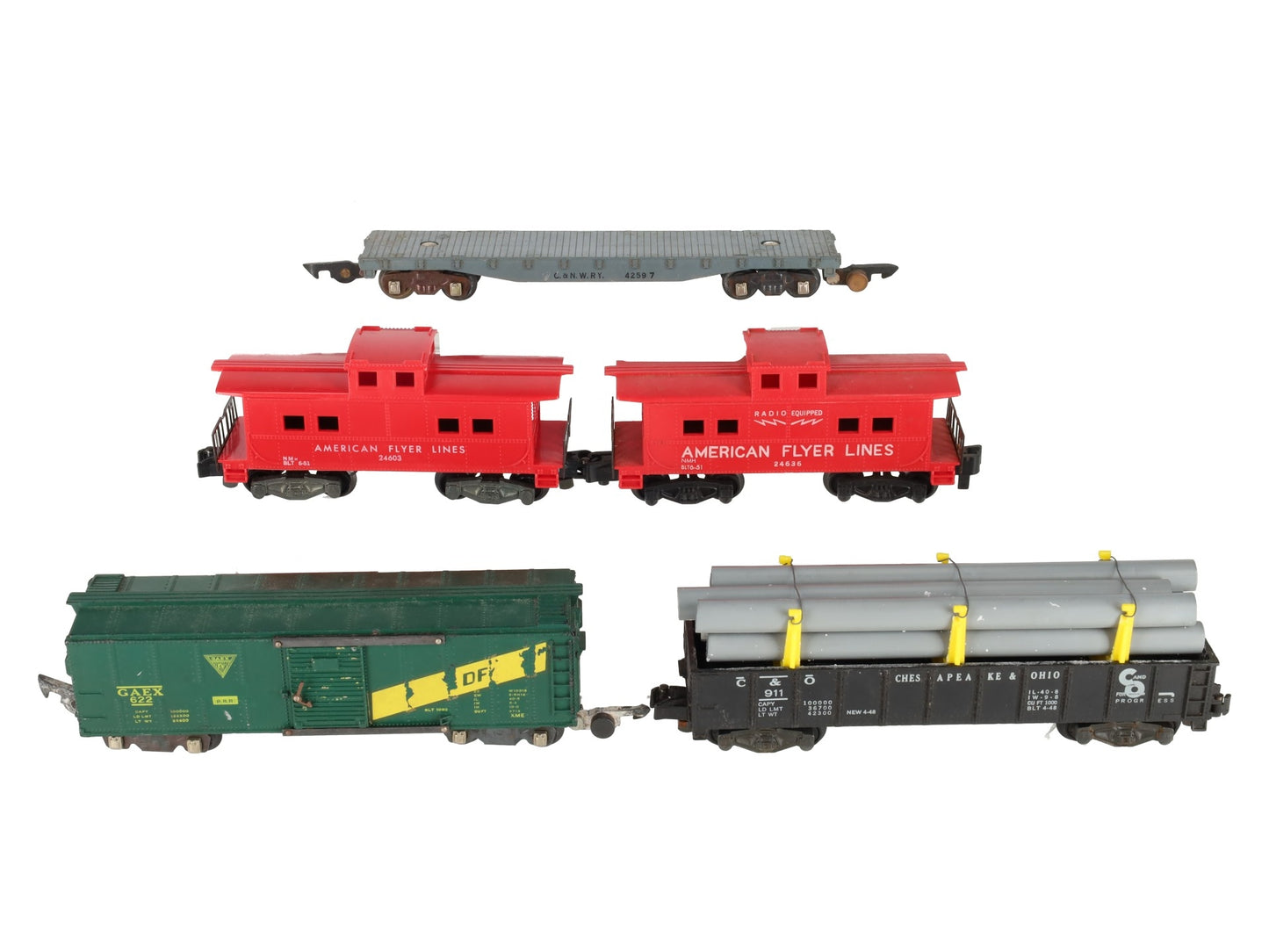American Flyer Vintage S Freight Cars # 911, 42597, 24603, 622 & 24636 [5] VG