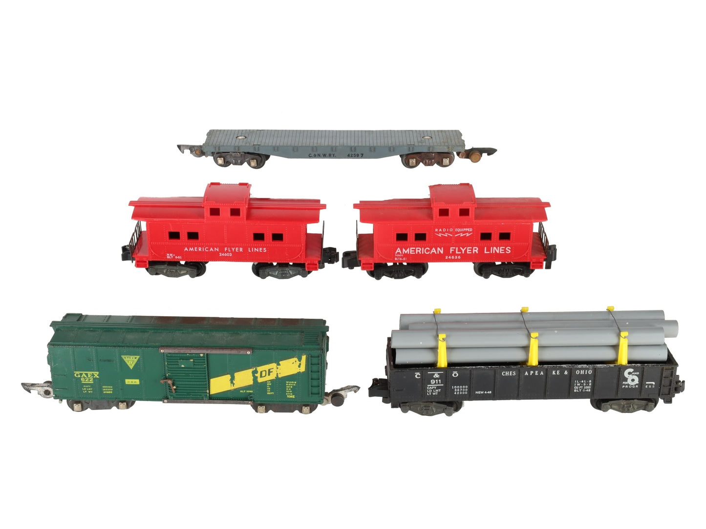American Flyer Vintage S Freight Cars # 911, 42597, 24603, 622 & 24636 [5] VG