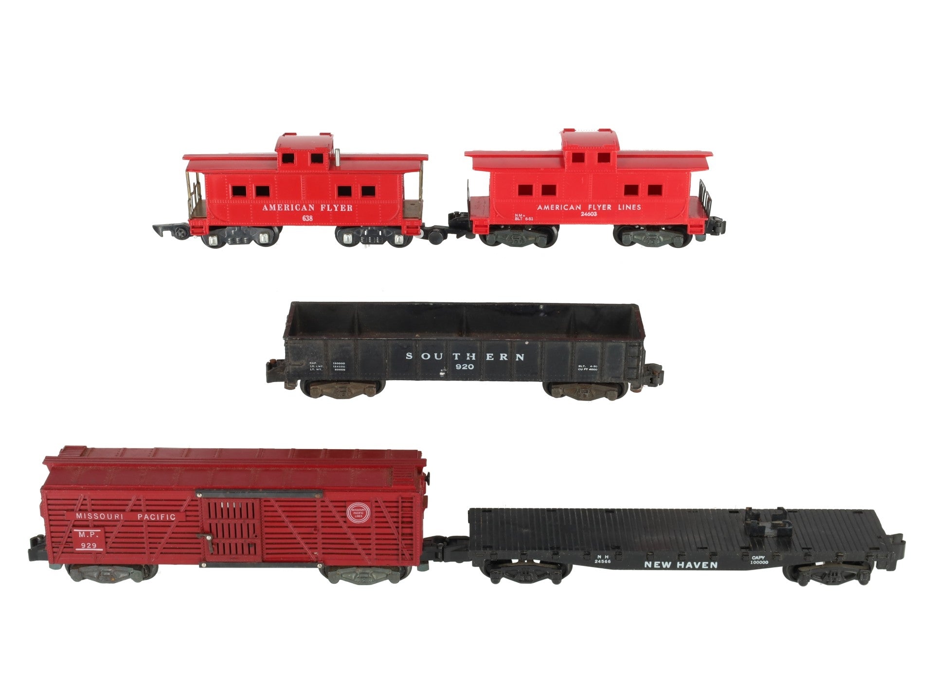 American Flyer Vintage S Postwar Freight Cars # 638, 920, 24566, 929 & 24603 [5] VG