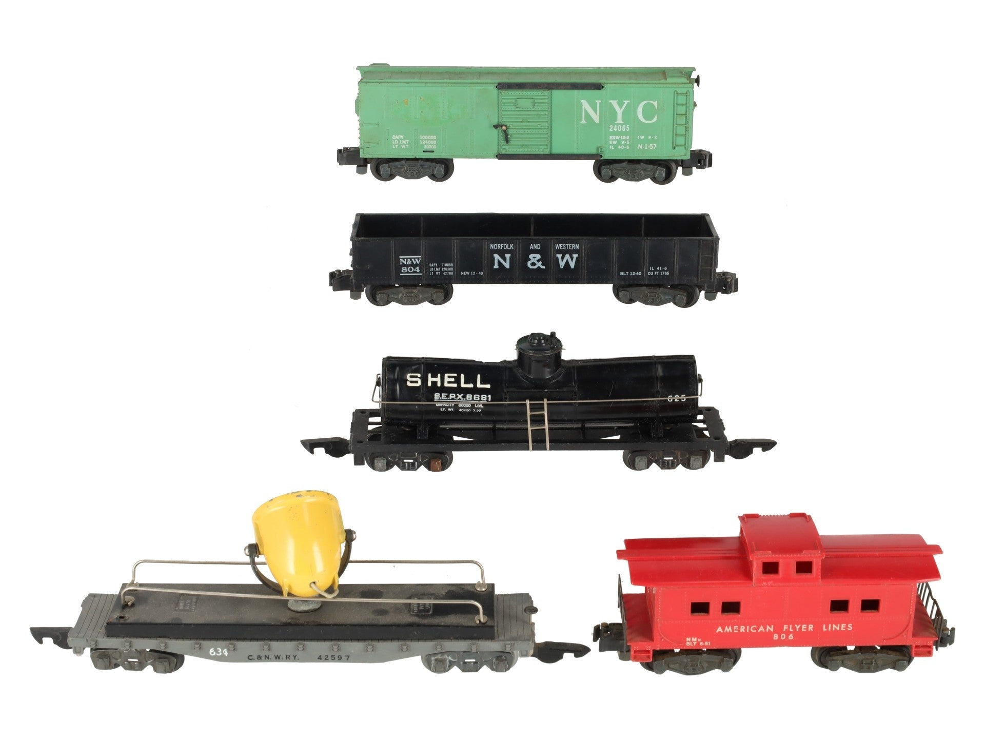 American Flyer Vintage S Postwar Freight Cars # 42597, 625, 804, 24065 & 806 [5] VG