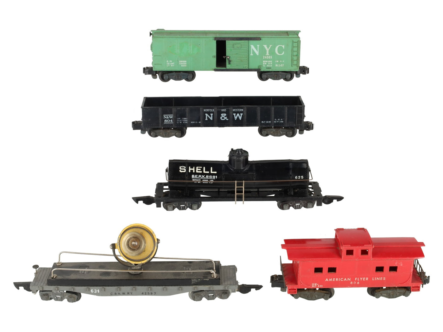 American Flyer Vintage S Postwar Freight Cars # 42597, 625, 804, 24065 & 806 [5] VG