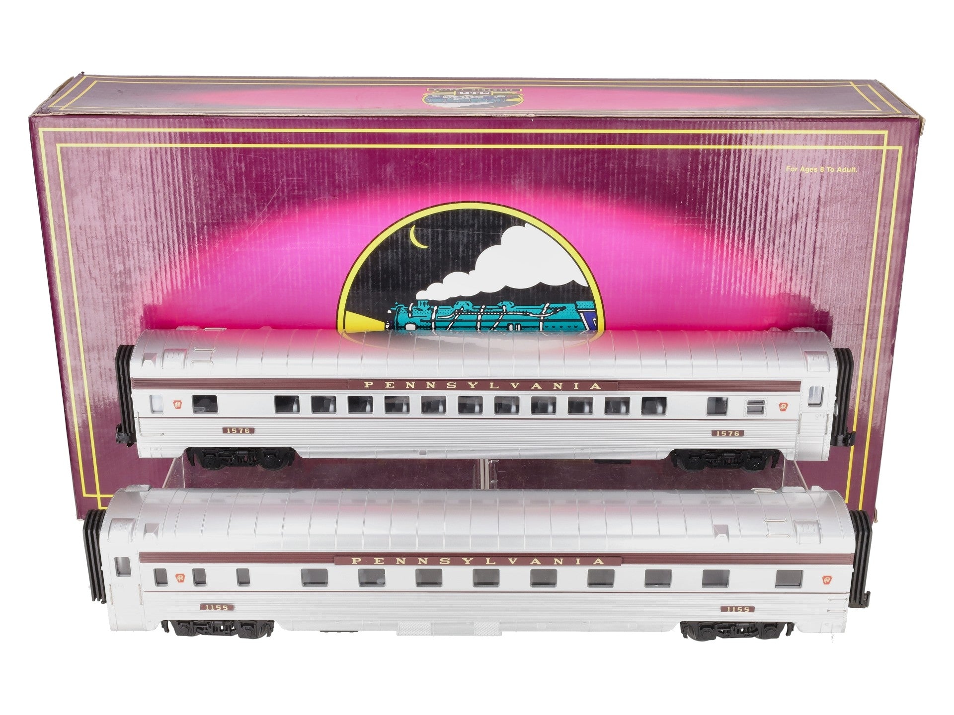 MTH 20-6630 O PRR 70' Streamlined Sleeper/Diner Passenger Car Set (Set of 2) EX/Box