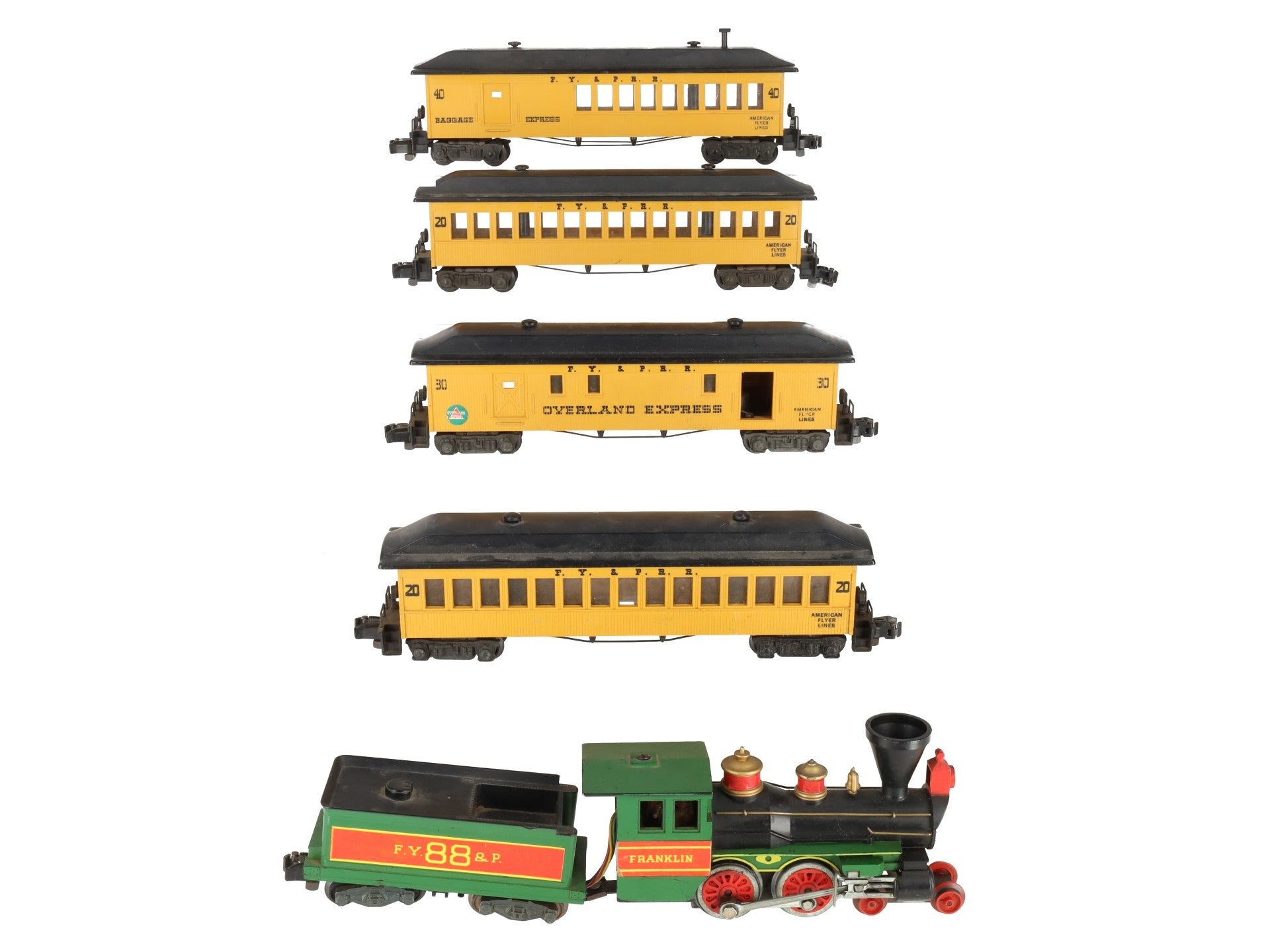 American Flyer 21088 Vintage S FY&P Steam Locomotive & Passenger Cars VG