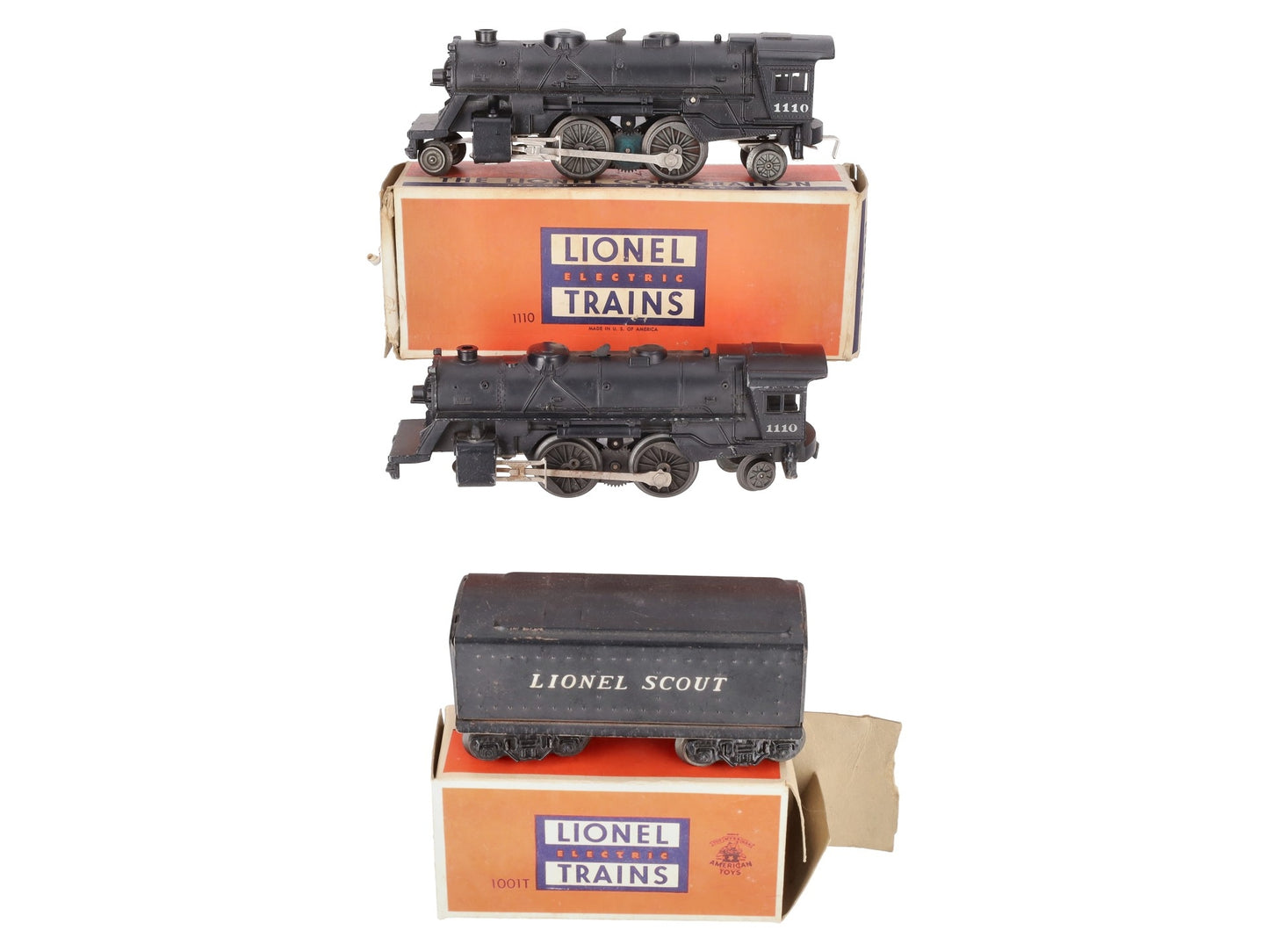 Lionel Vintage O Postwar Steam Locomotives & Tender # 1110, 1110 & 1001T [3] VG