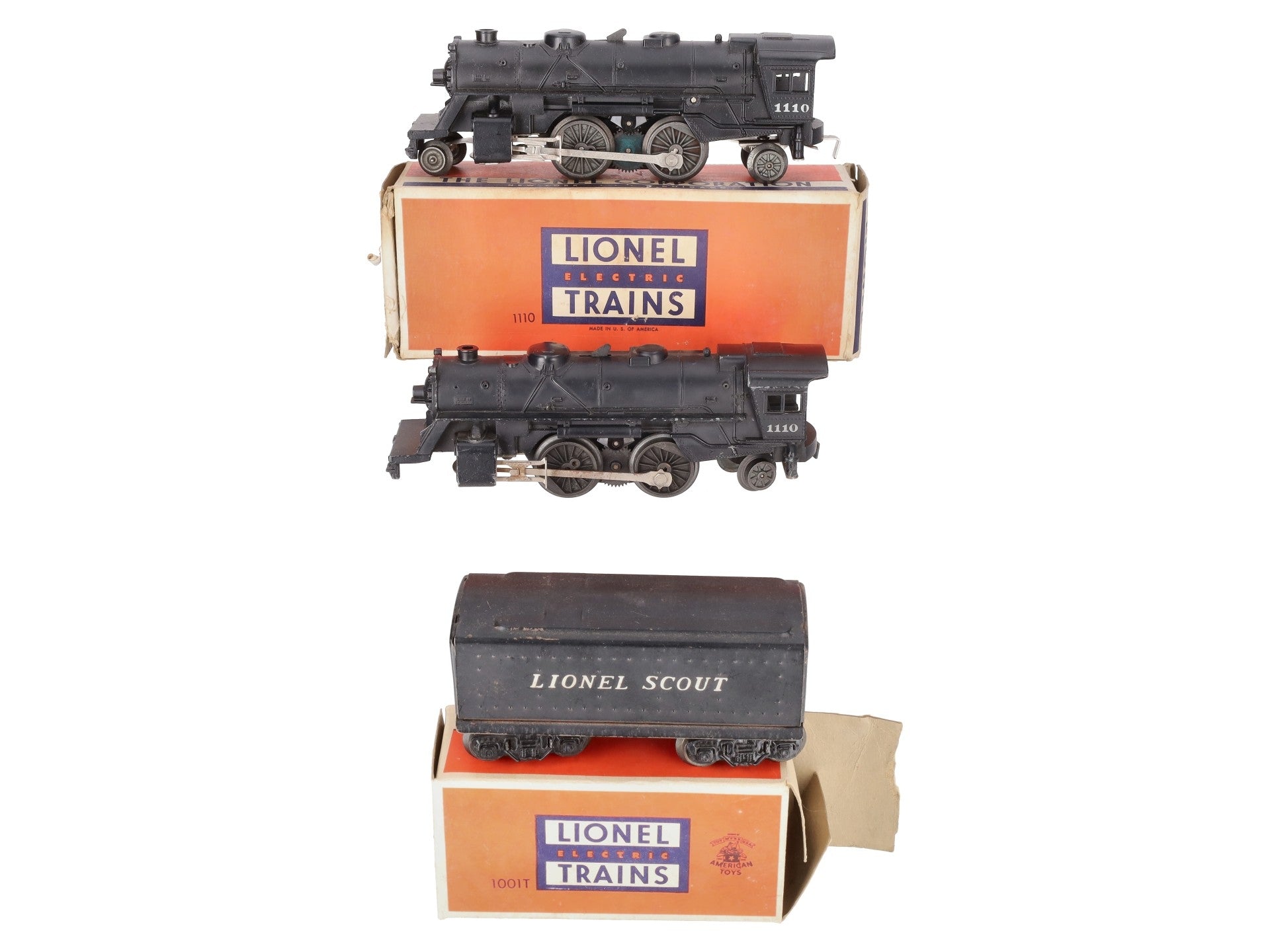 Lionel Vintage O Postwar Steam Locomotives & Tender # 1110, 1110 & 1001T [3] VG