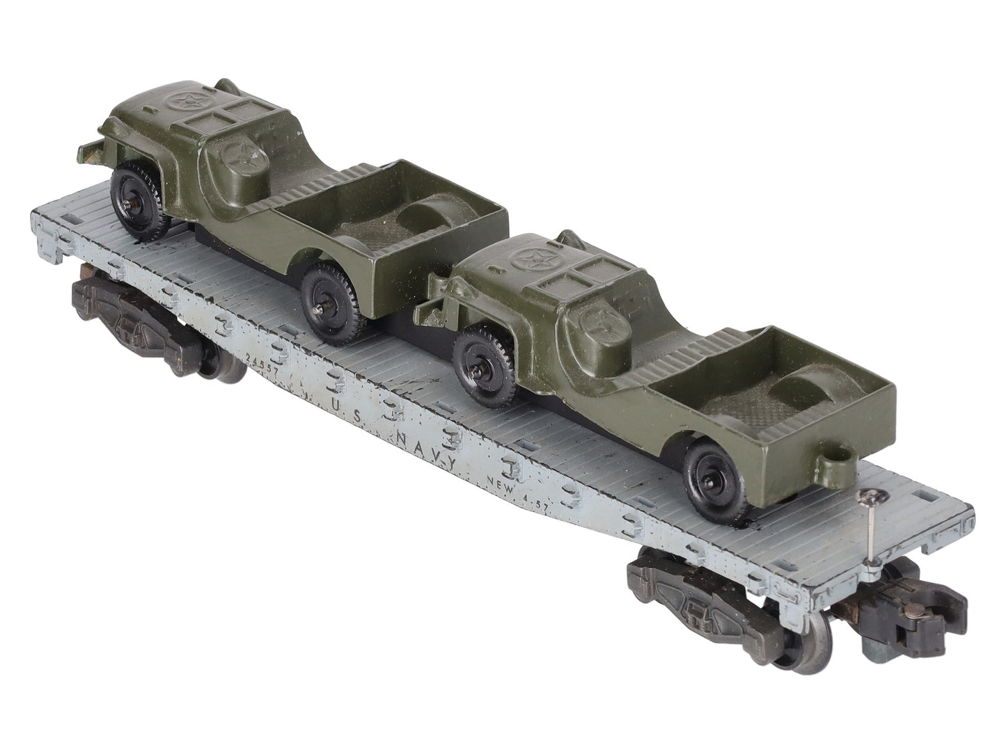 American Flyer 24557 Vintage S Gauge US Navy Flat Car w/2 Jeeps VG