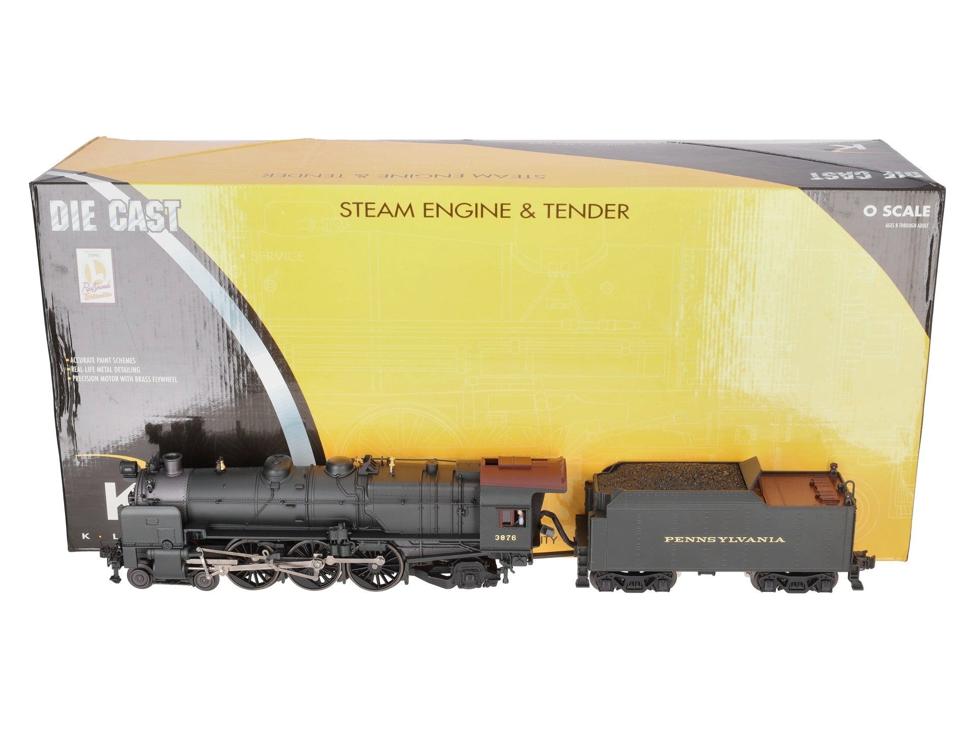 K-Line K3380-3876CC O Gauge PRR K4s Steam Locomotive & Tender #3876 w/TMCC VG/Box