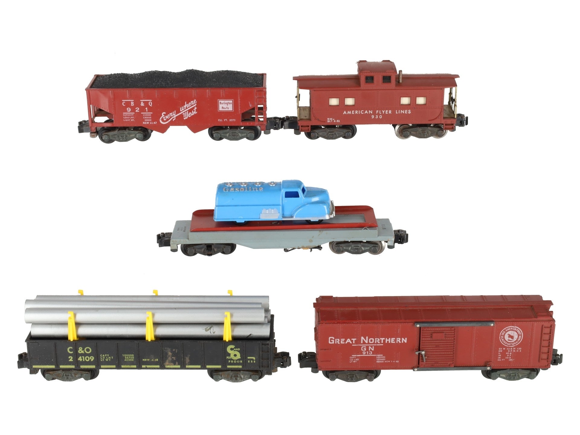 American Flyer Vintage S Freight Cars: 930, 921, 24109, 915, 913 [5] VG