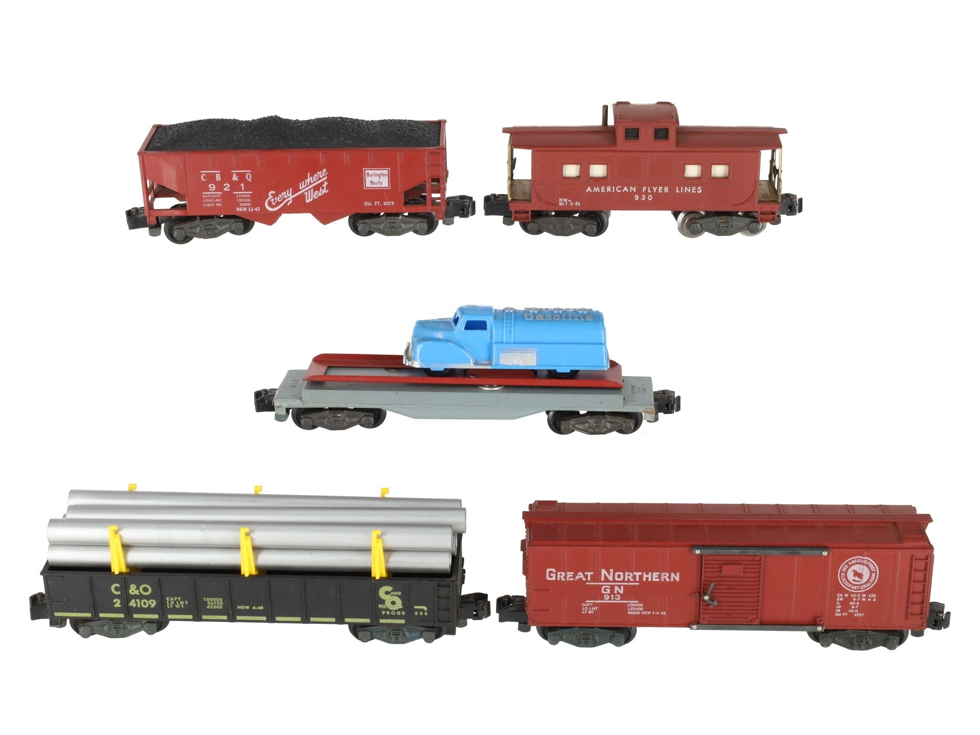 American Flyer Vintage S Freight Cars: 930, 921, 24109, 915, 913 [5] VG