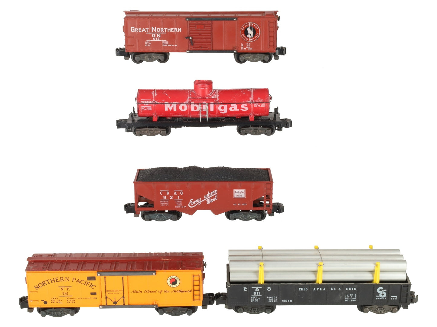 American Flyer Vintage S Freight Cars: 947, 958, 921, 911, 913 [5] VG