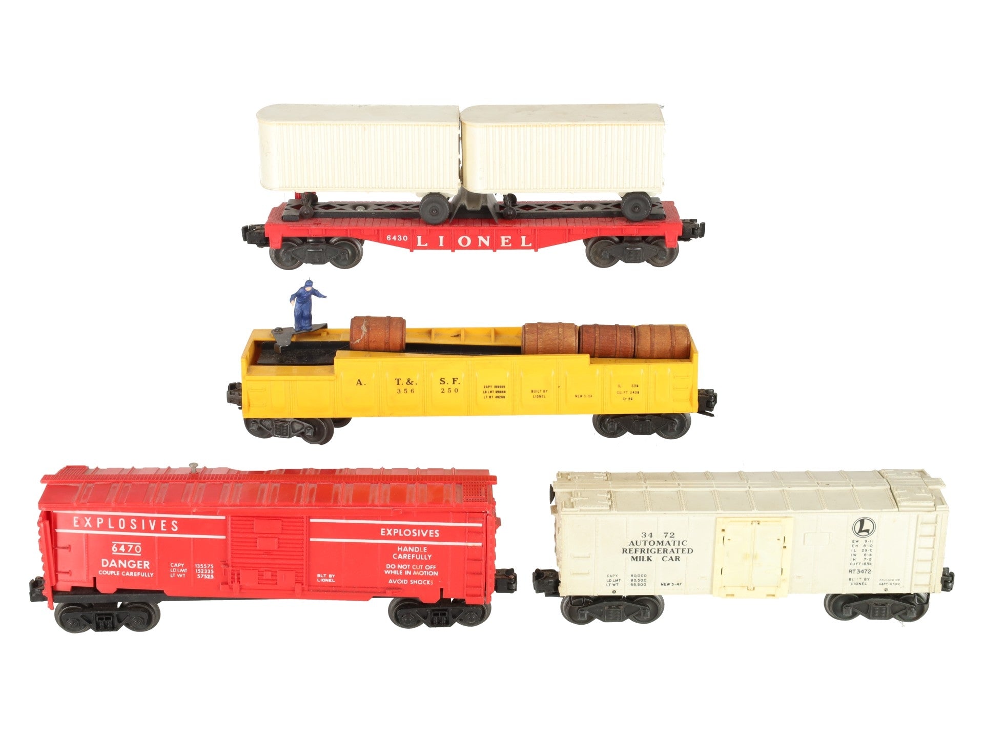 Lionel Vintage O Postwar Freight Cars: 3472, 6470, 3562-50, 6430 [4] VG