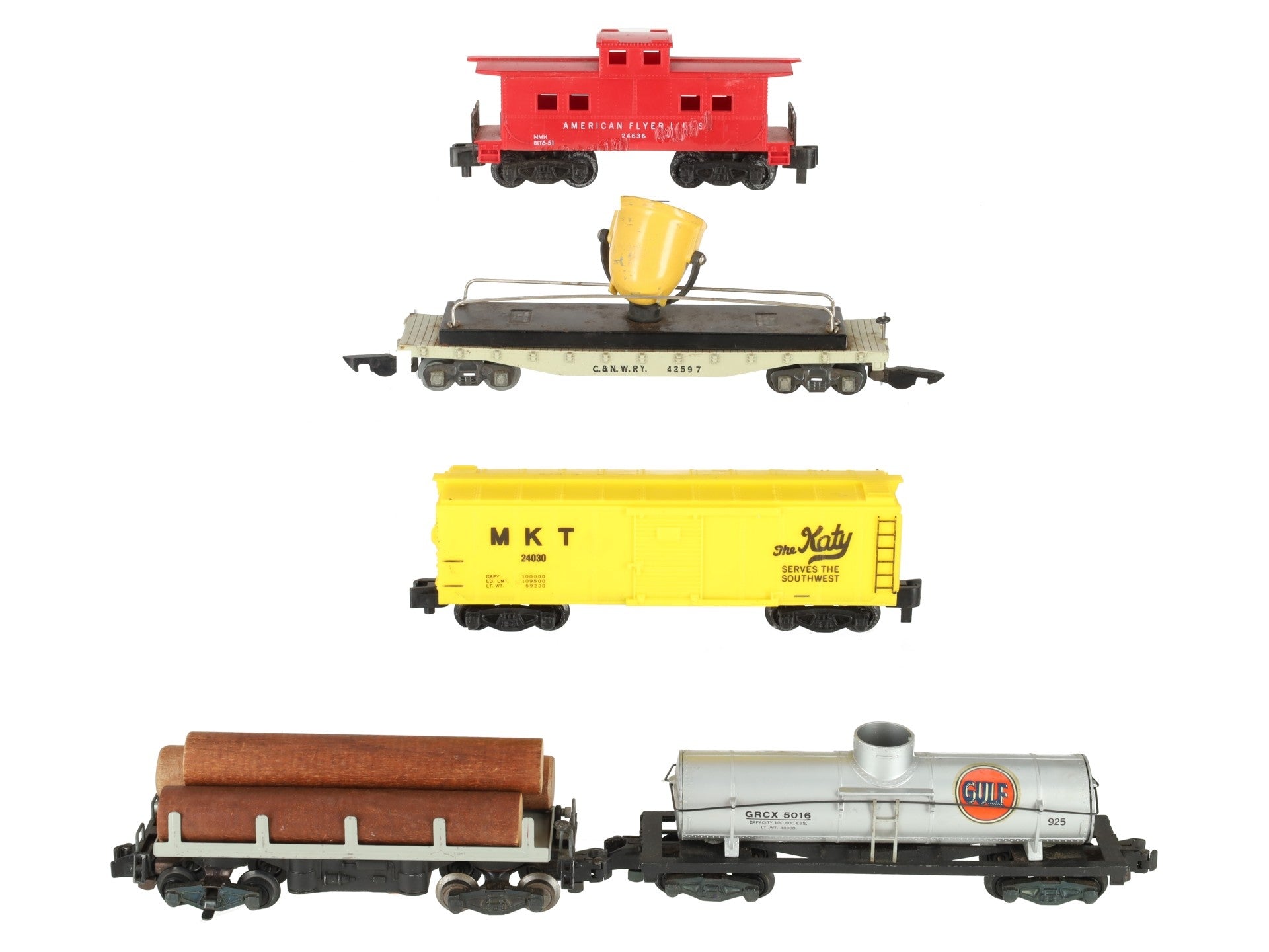 American Flyer Vintage S Freight Cars # 24030, 925, 42597, 914 & 24636 [5] VG