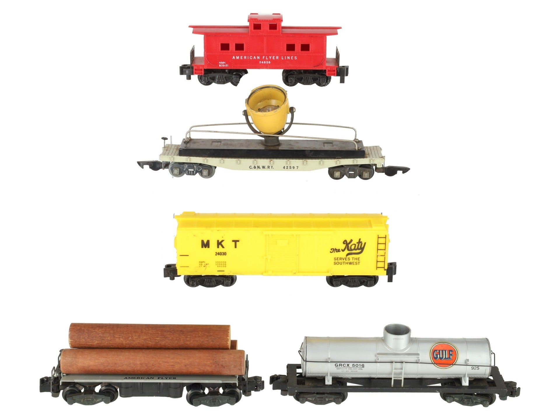 American Flyer Vintage S Freight Cars # 24030, 925, 42597, 914 & 24636 [5] VG