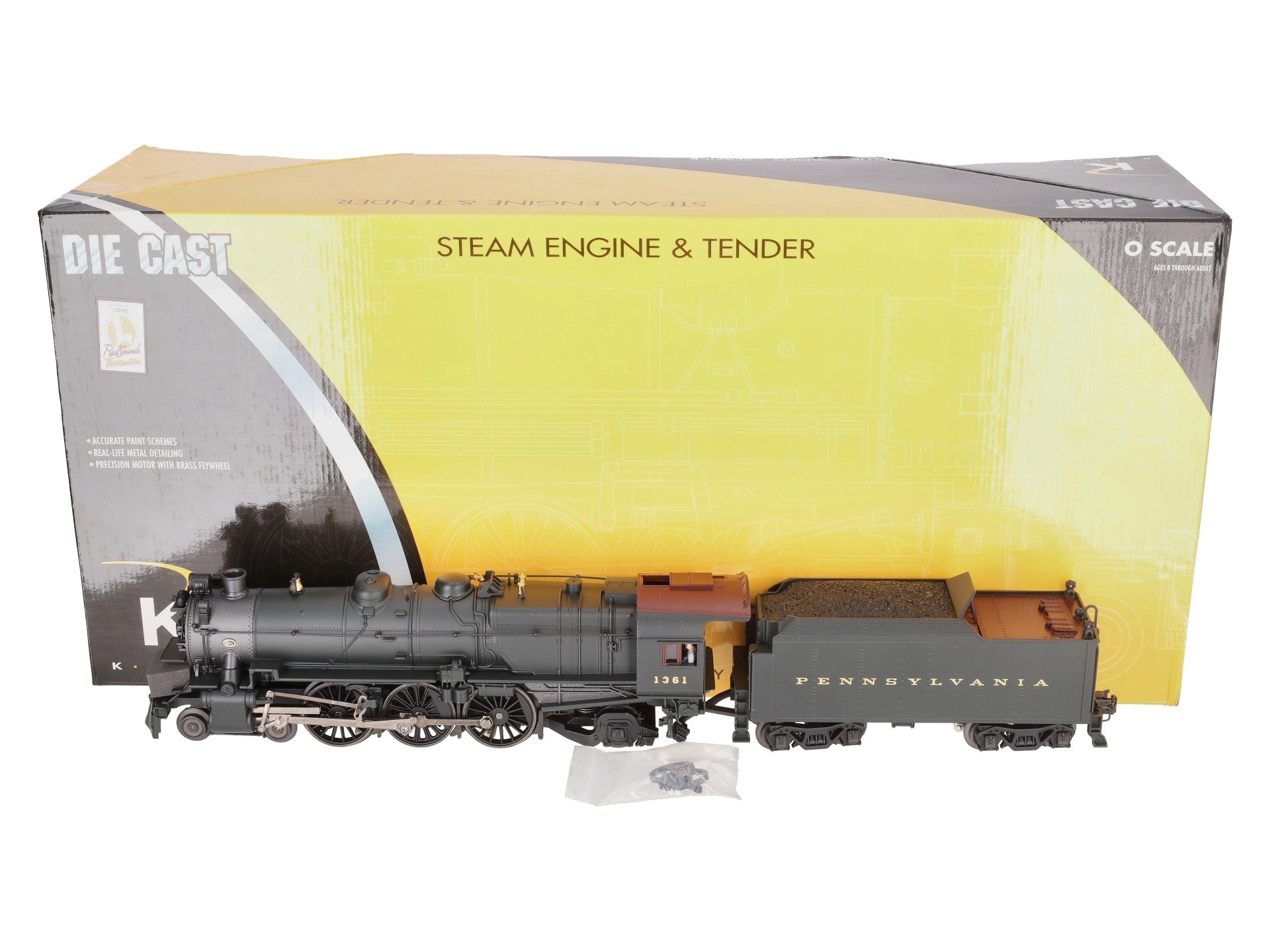 K-Line K3380-1361CC O PRR K4 Steam Locomotive & Tender #1361 with TMCC EX/Box
