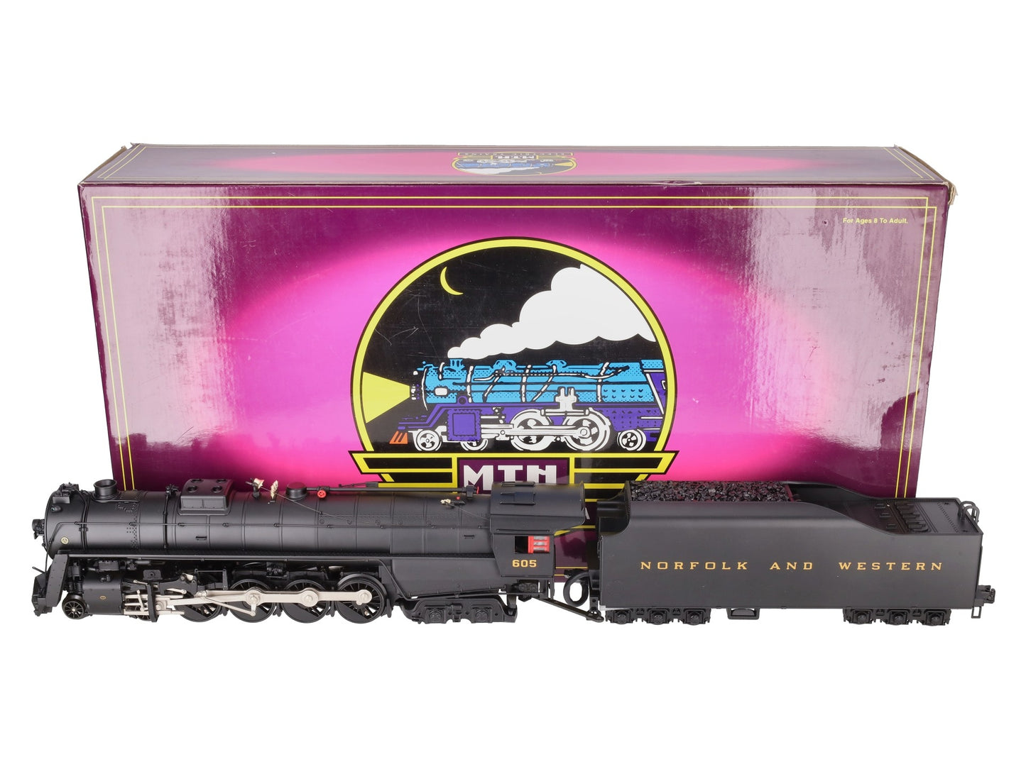 MTH 20-3058-1 N&W 4-8-4 Unshrouded J-Class Steam Loco & Tender #605 with PS2 EX/Box