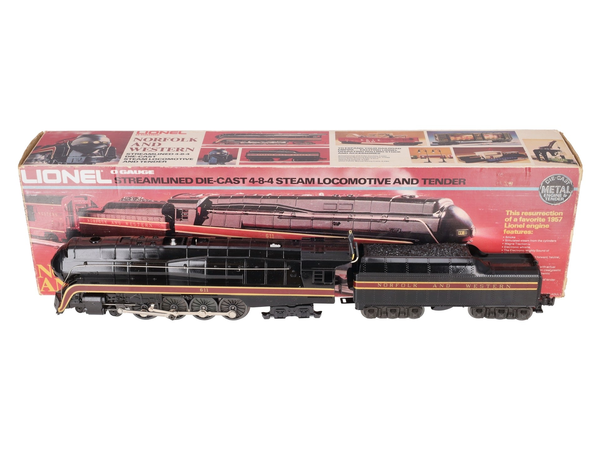 Lionel 6-8100 O Gauge Norfolk & Western 4-8-4 Steam Locomotive & Tender #611 VG/Box
