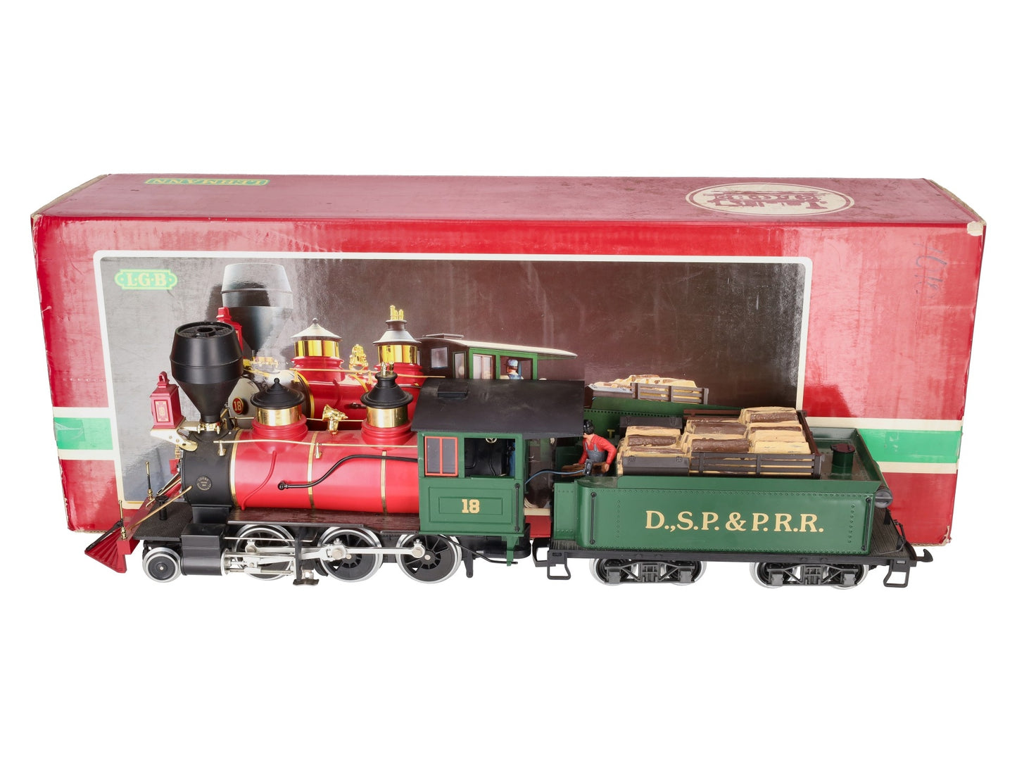 LGB 2018D G Scale DSP&PRR 2-6-0 Mogul Steam Locomotive & Tender #18 VG/Box