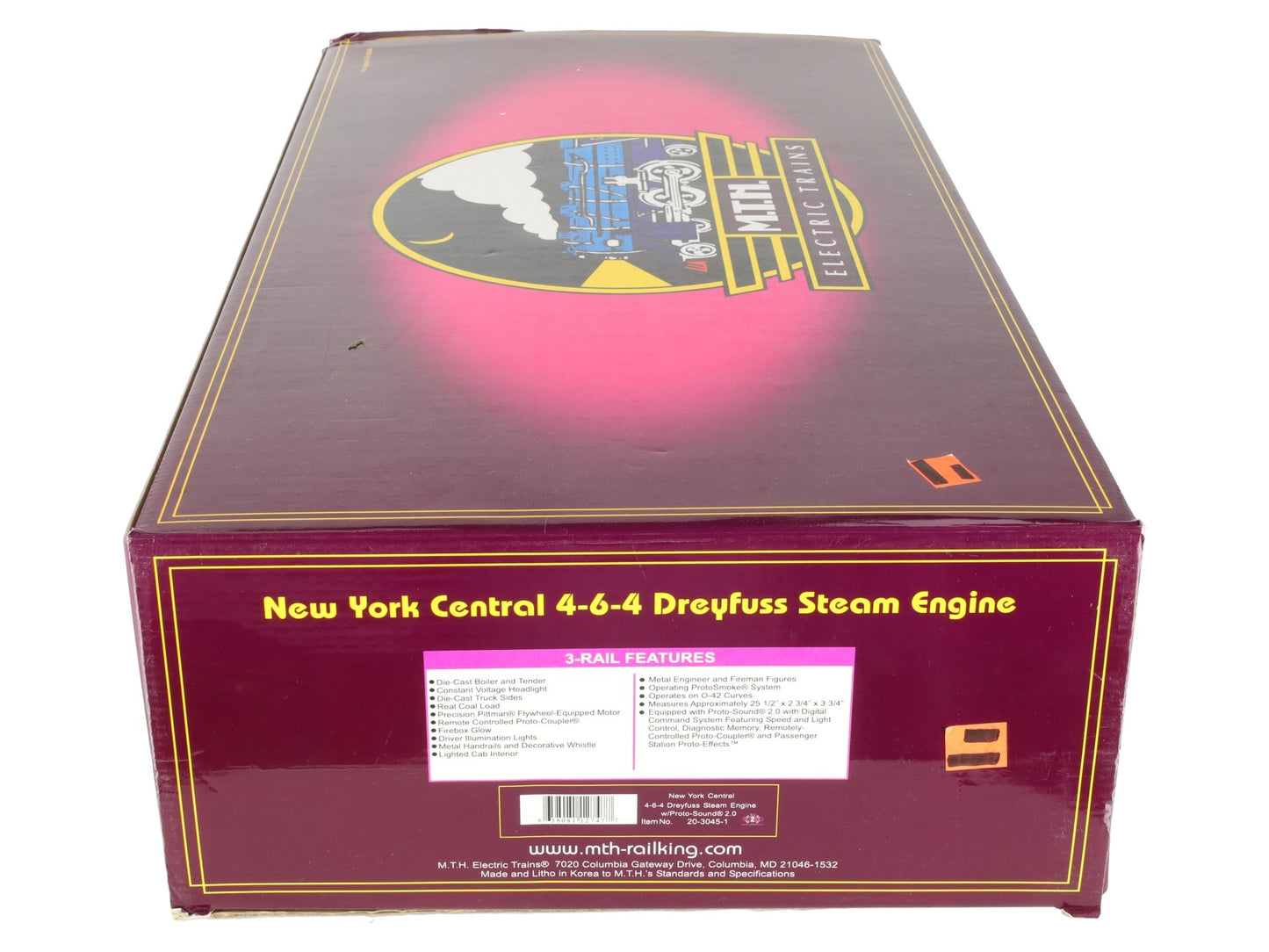 MTH 20-3045-1 O New York Central Dreyfuss Hudson Steam Loco & Tender #5445 wPS2 EX/Box