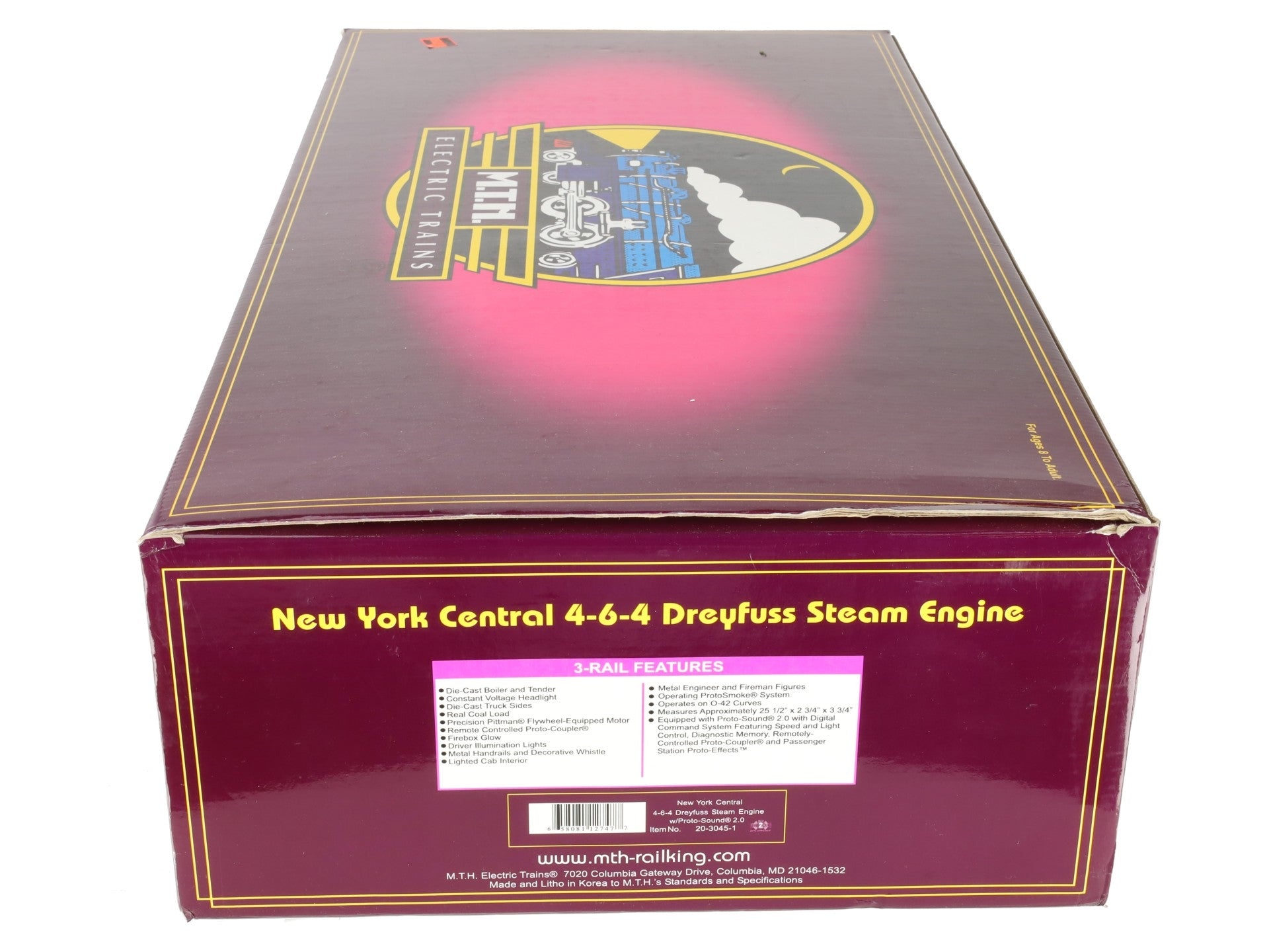 MTH 20-3045-1 O New York Central Dreyfuss Hudson Steam Loco & Tender #5445 wPS2 EX/Box