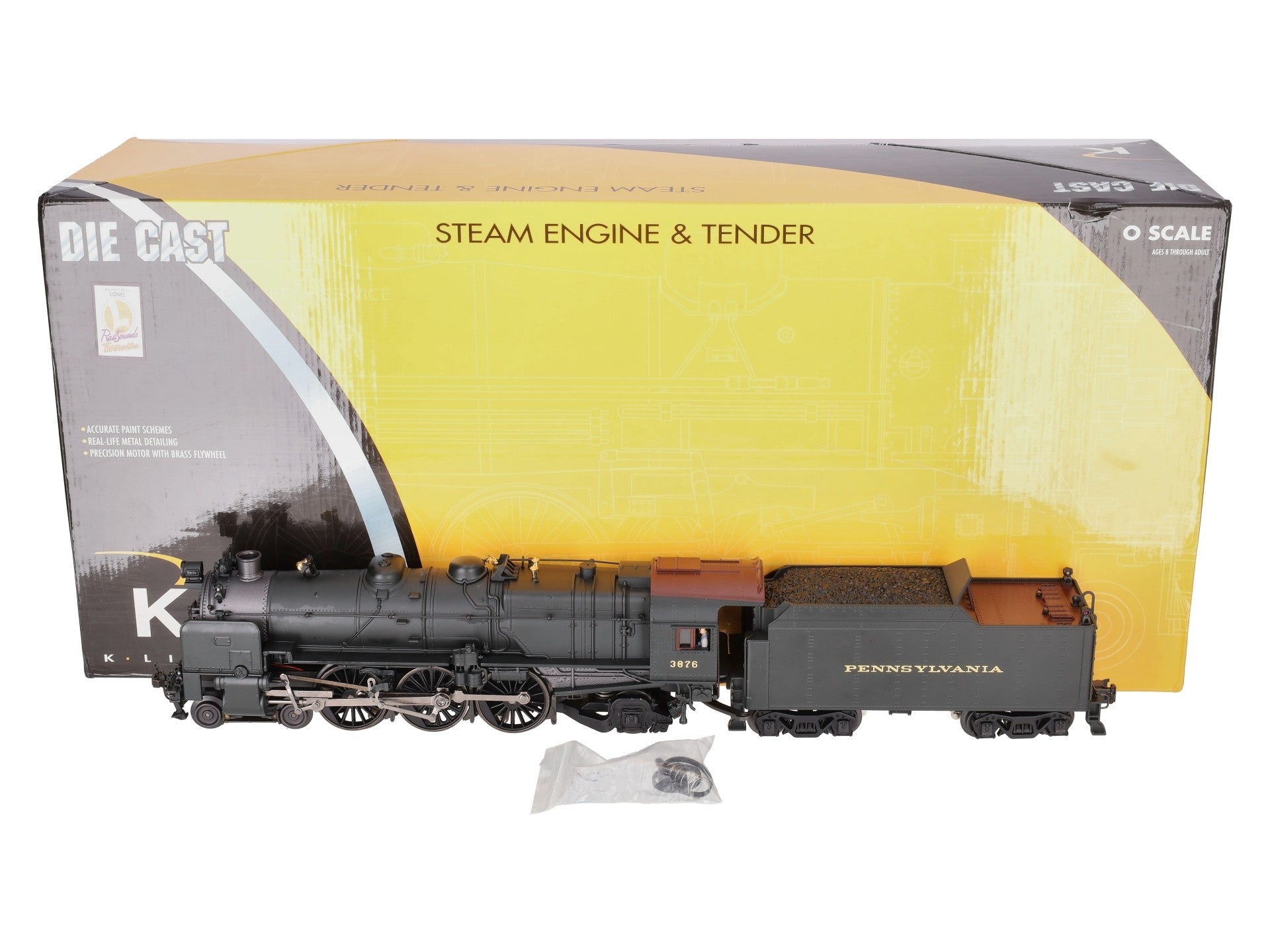 K-Line K3380-3876CC O Gauge PRR K4s Steam Locomotive & Tender #3876 w/TMCC EX/Box