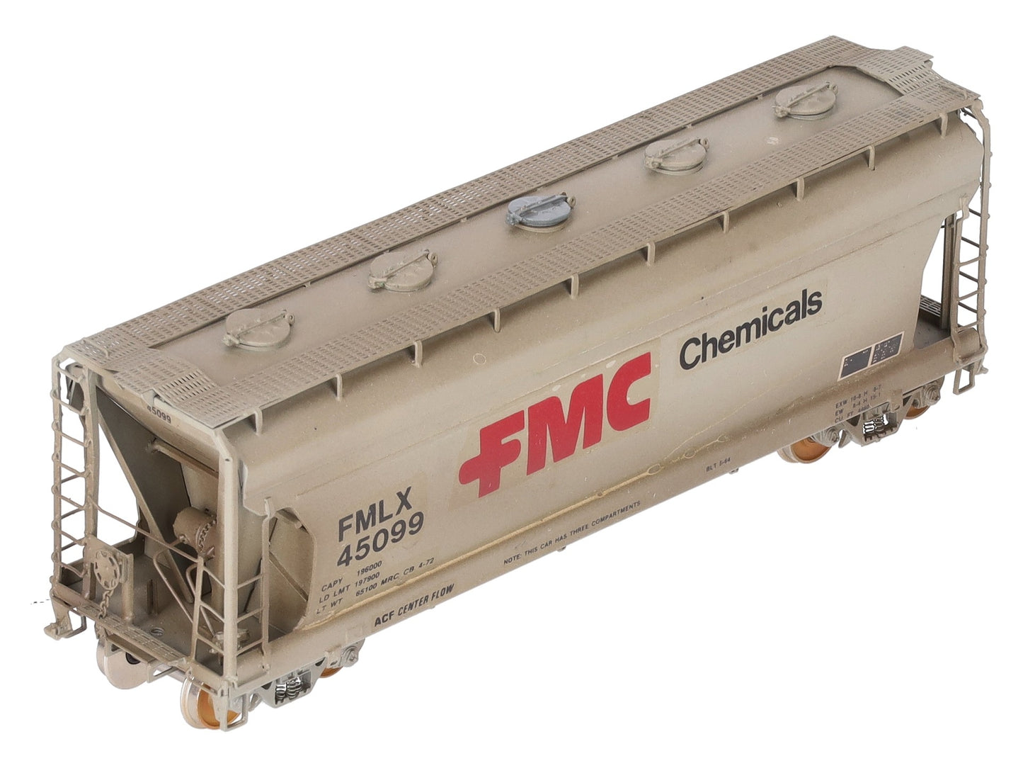 Overland OMI-3094 HO BRASS Custom FMC 3-Bay Centerflow 3560 Covered Hopper/Box