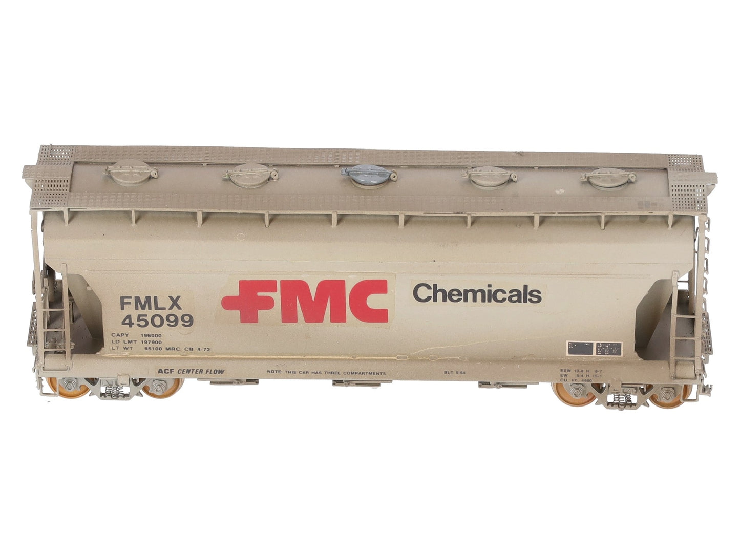 Overland OMI-3094 HO BRASS Custom FMC 3-Bay Centerflow 3560 Covered Hopper/Box
