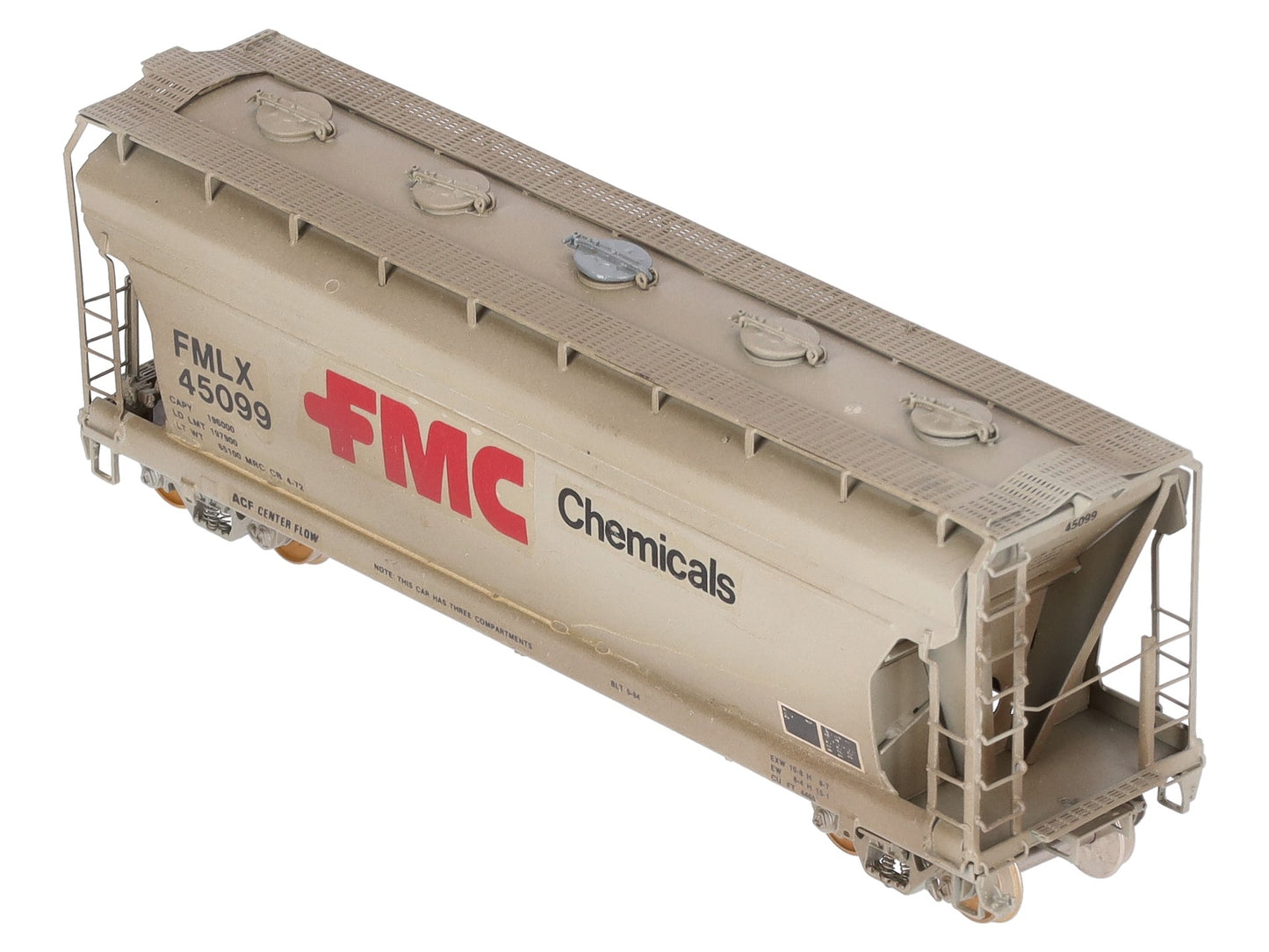 Overland OMI-3094 HO BRASS Custom FMC 3-Bay Centerflow 3560 Covered Hopper/Box