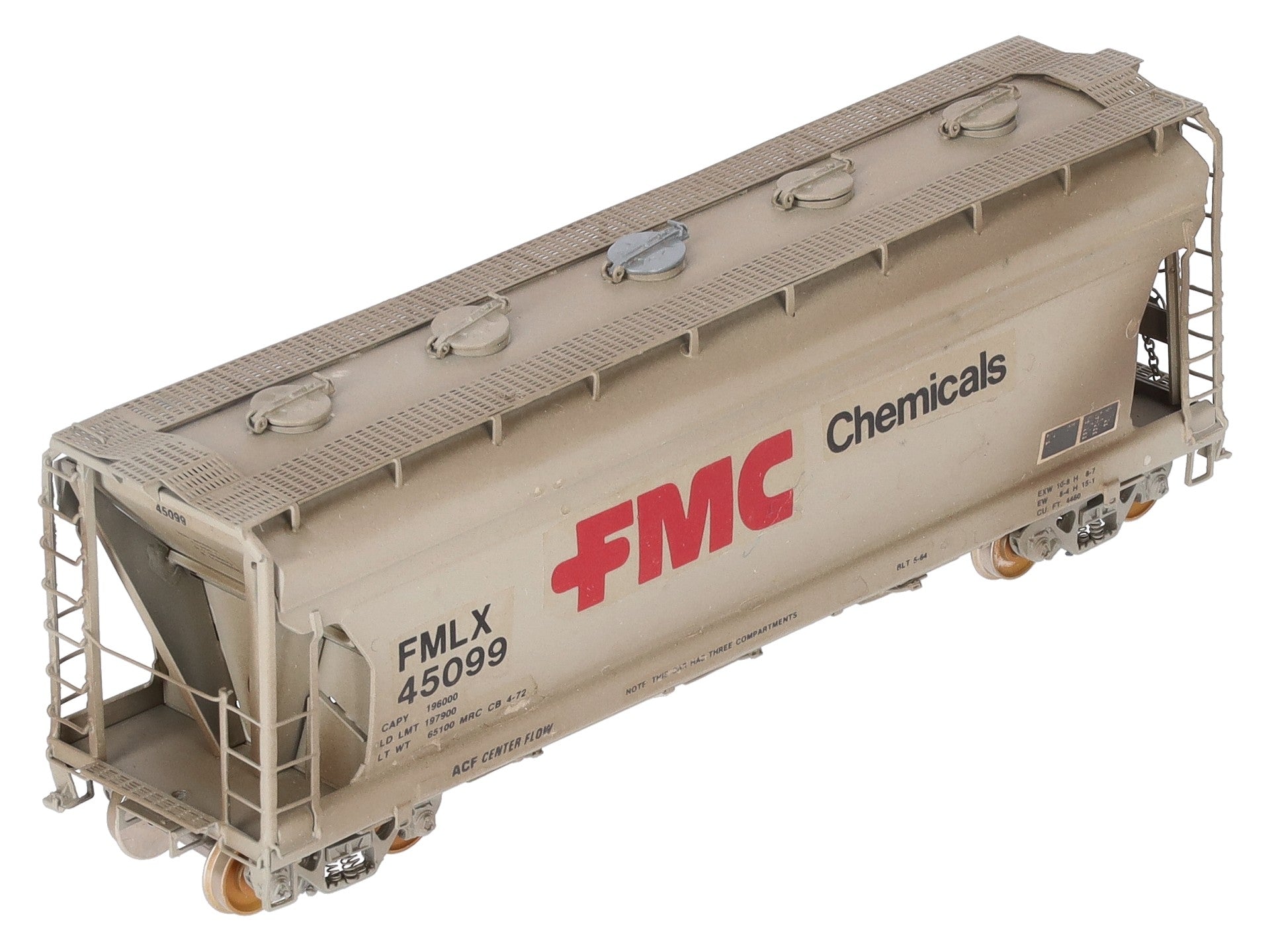 Overland OMI-3094 HO BRASS Custom FMC 3-Bay Centerflow 3560 Covered Hopper/Box