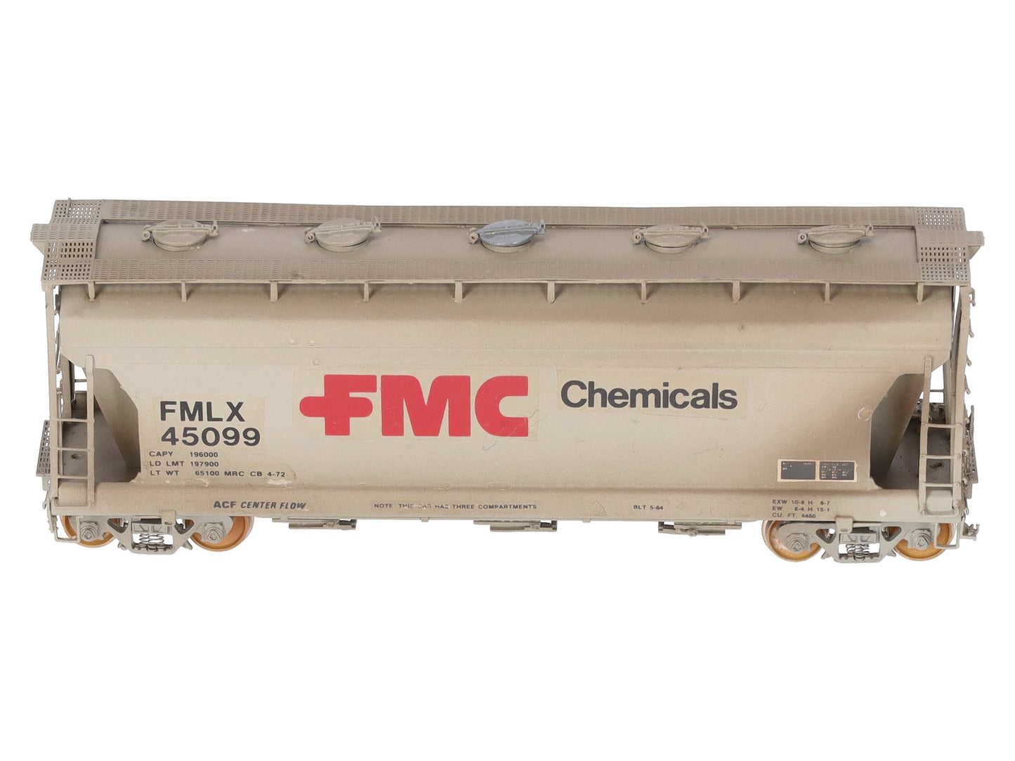 Overland OMI-3094 HO BRASS Custom FMC 3-Bay Centerflow 3560 Covered Hopper/Box