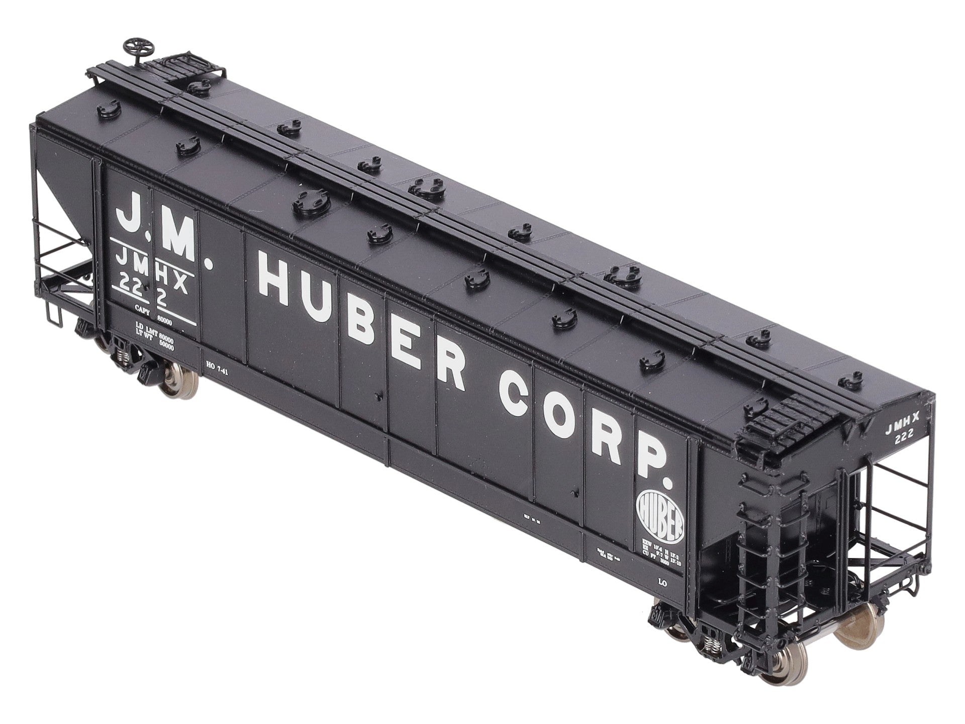 Overland 3274.3 HO BRASS J.M. Huber Carbon Black 47' Hopper #222 EX/Box