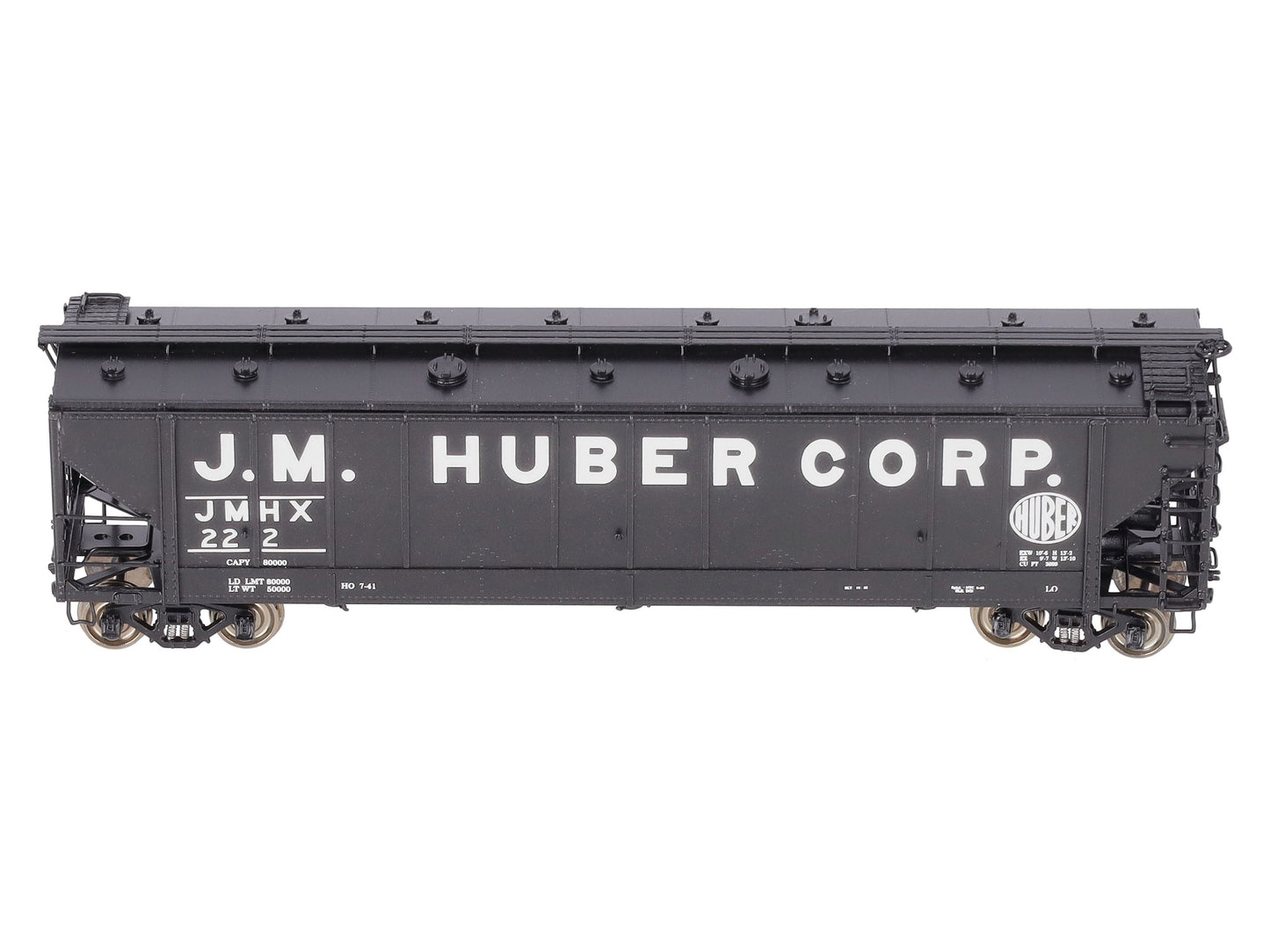 Overland 3274.3 HO BRASS J.M. Huber Carbon Black 47' Hopper #222 EX/Box
