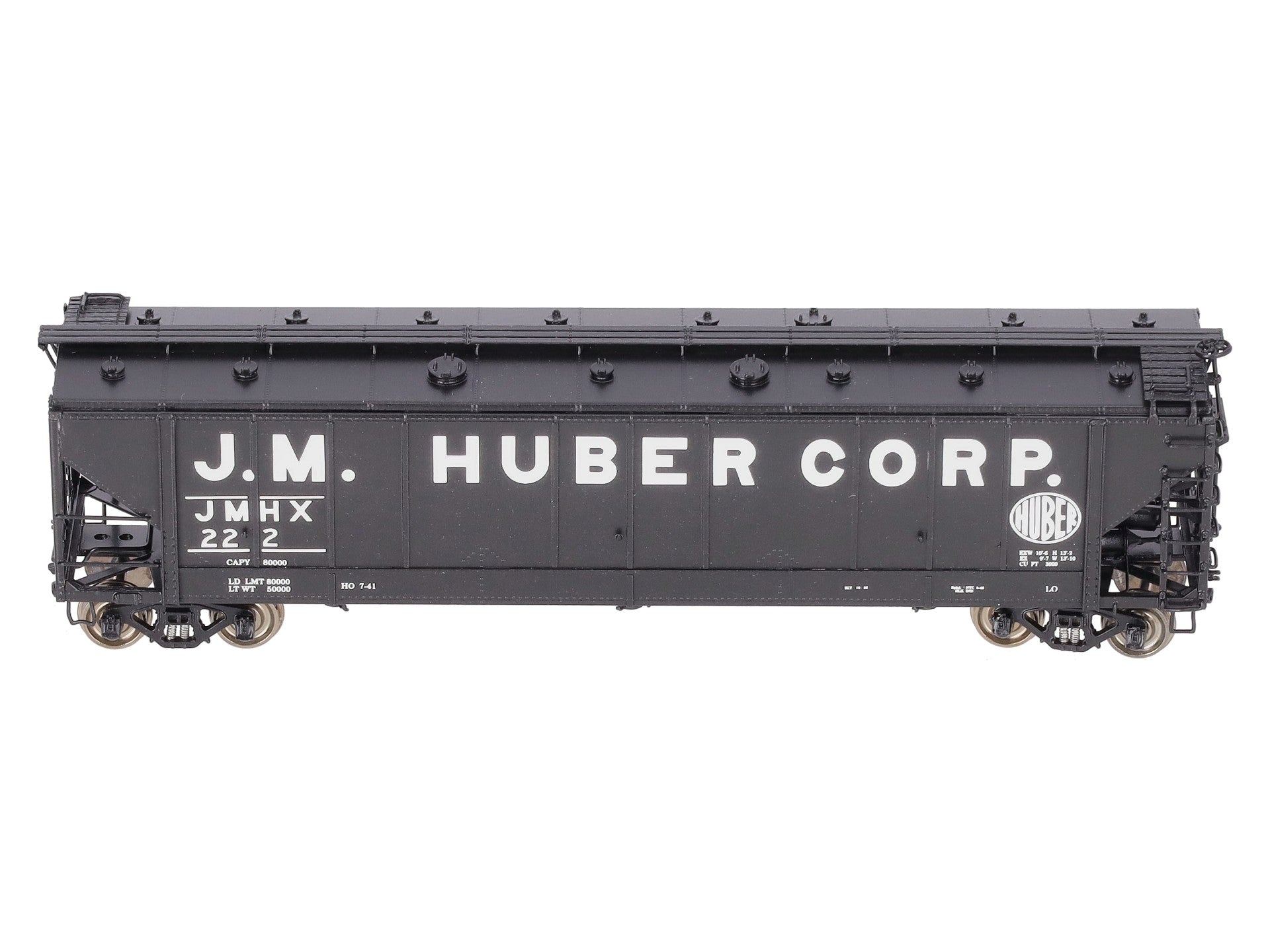 Overland 3274.3 HO BRASS J.M. Huber Carbon Black 47' Hopper #222 EX/Box