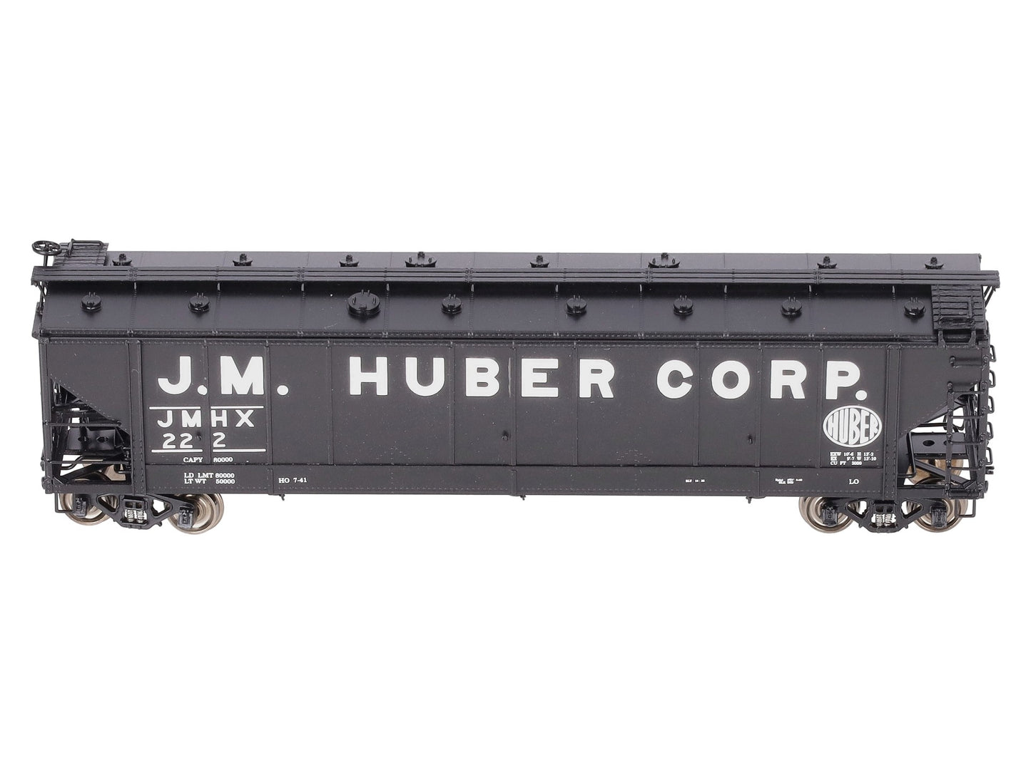 Overland 3274.3 HO BRASS J.M. Huber Carbon Black 47' Hopper #222 EX/Box