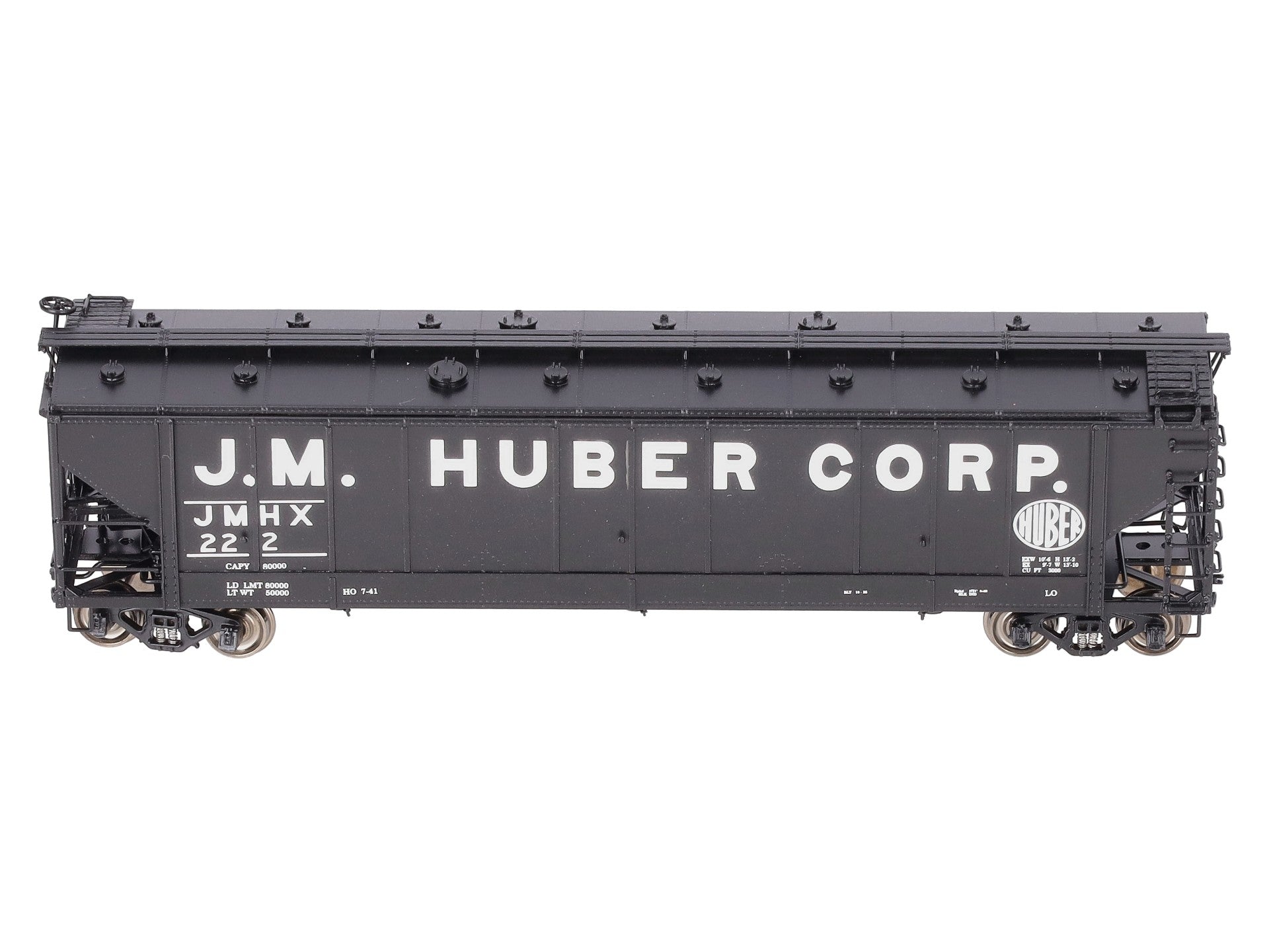 Overland 3274.3 HO BRASS J.M. Huber Carbon Black 47' Hopper #222 EX/Box
