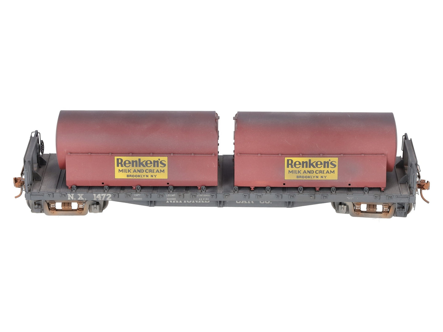 The Car Works O Brass National Car Co. 53' Flatcar #1472 w/ Bell Tanks Custom 2R/Box