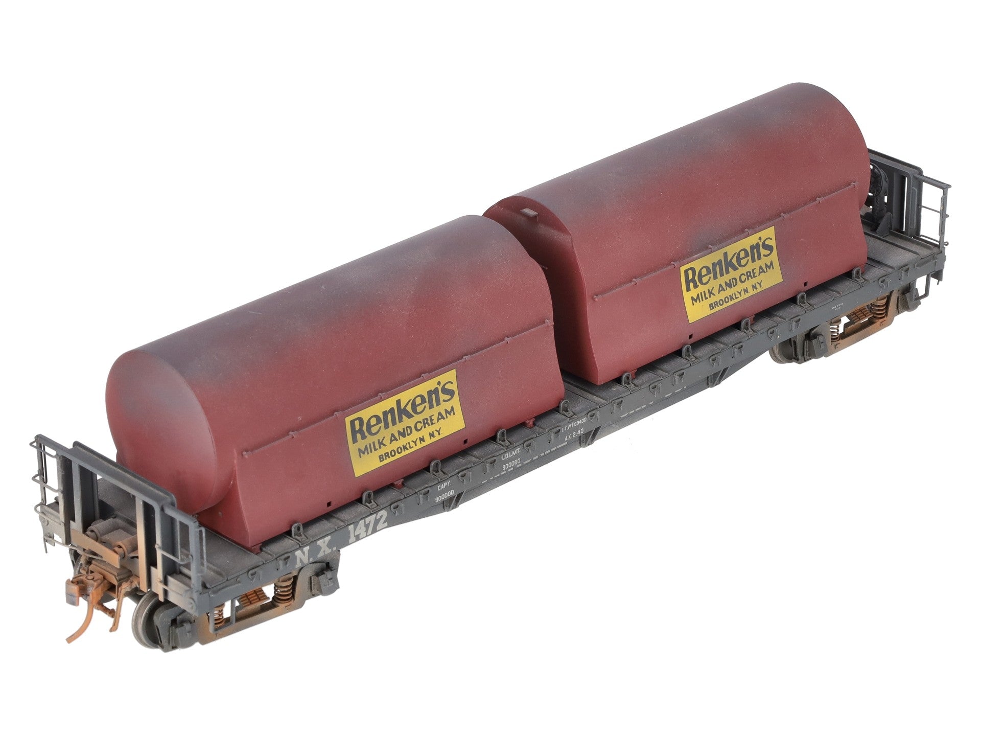 The Car Works O Brass National Car Co. 53' Flatcar #1472 w/ Bell Tanks Custom 2R/Box