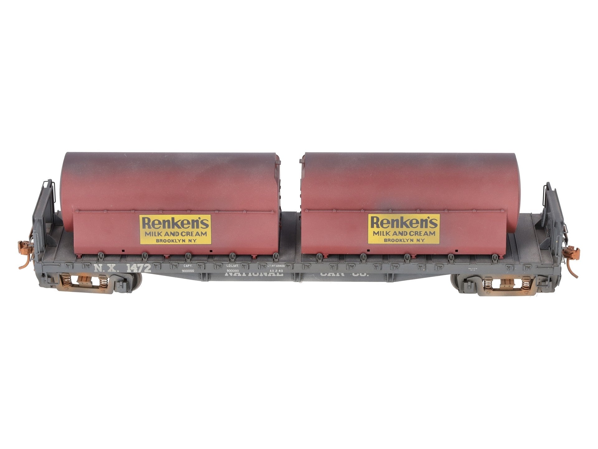 The Car Works O Brass National Car Co. 53' Flatcar #1472 w/ Bell Tanks Custom 2R/Box