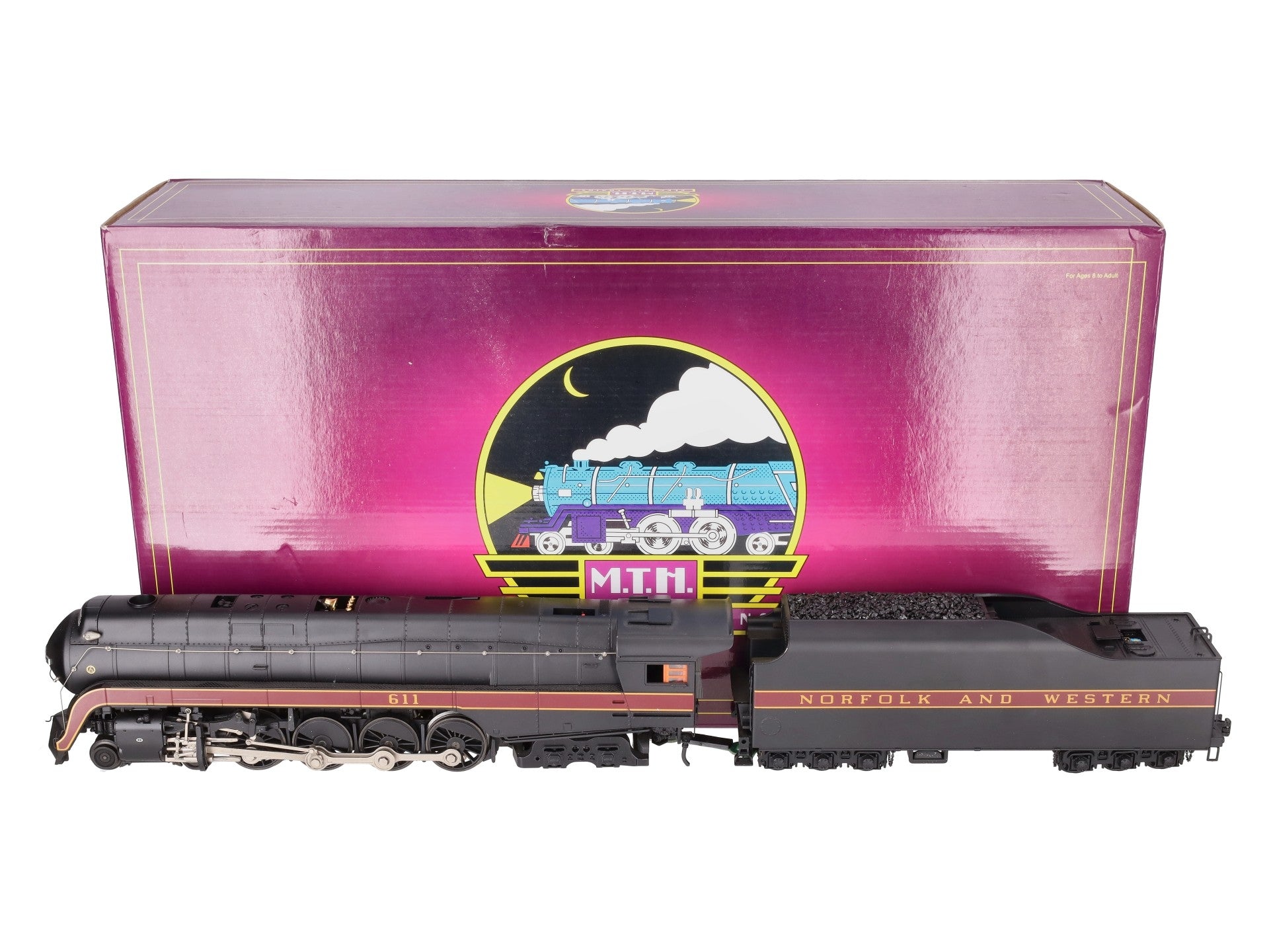 MTH 20-3364-1 N&W 4-8-4 J Steam Engine w/PS2 (Hi-Rail Wheels) #611 EX/Box