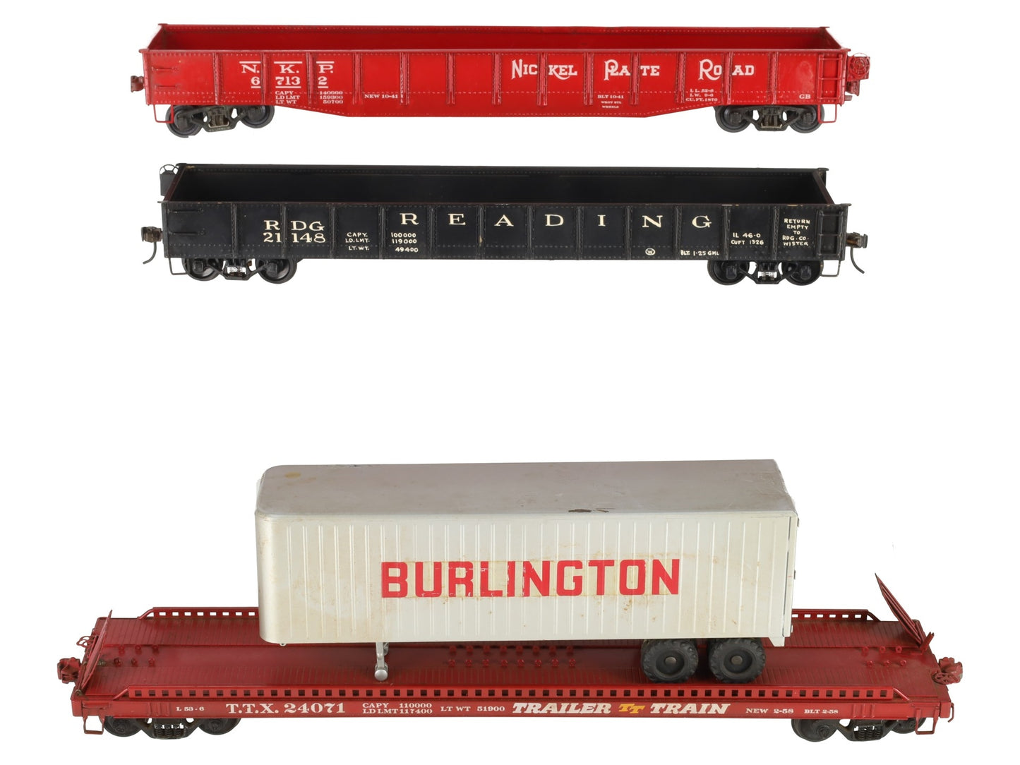 BRASS O 2-Rail Assorted BRASS Freight & PiggyBack Trailer #24071/21148/67132 [4] EX