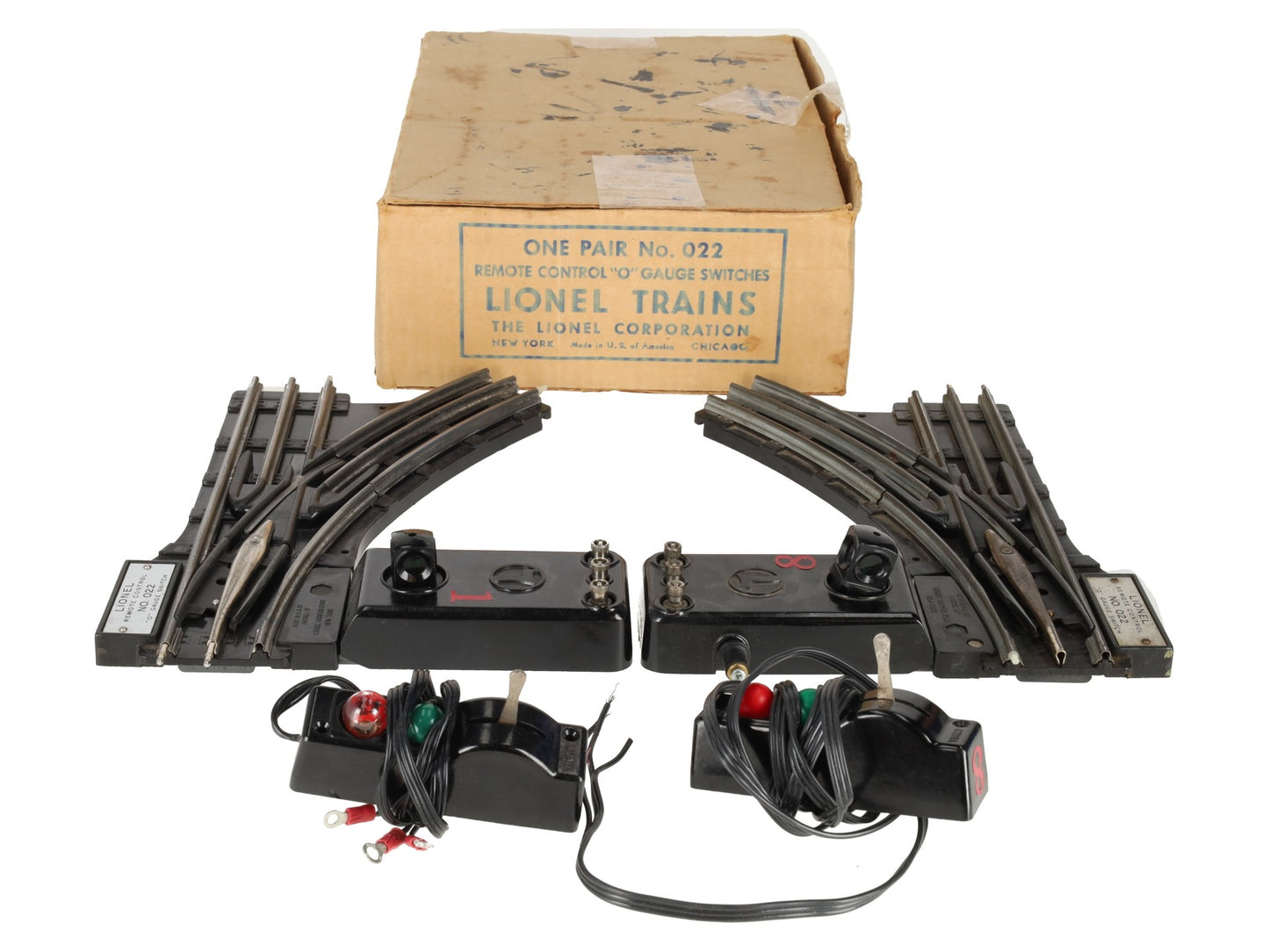 Lionel O22 Vintage O Left-Hand & Right-Hand Electric Remote Switches (Pair of 2) VG/Box