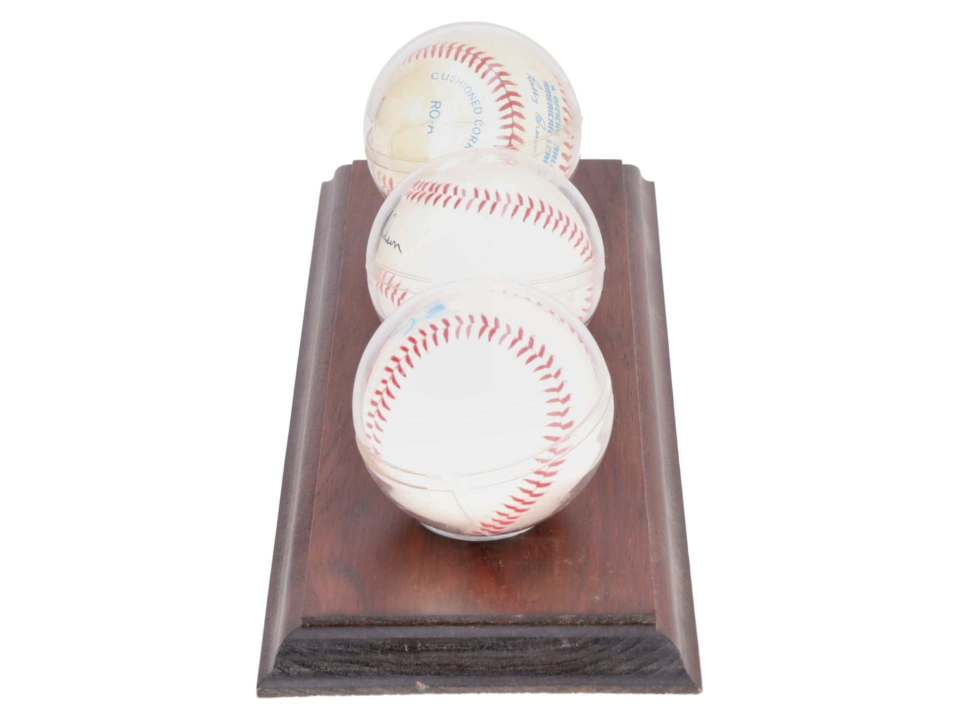 Whitey Ford, Lou Brock, & Bob Gibson Autographed Baseballs w/Wooden Display VG