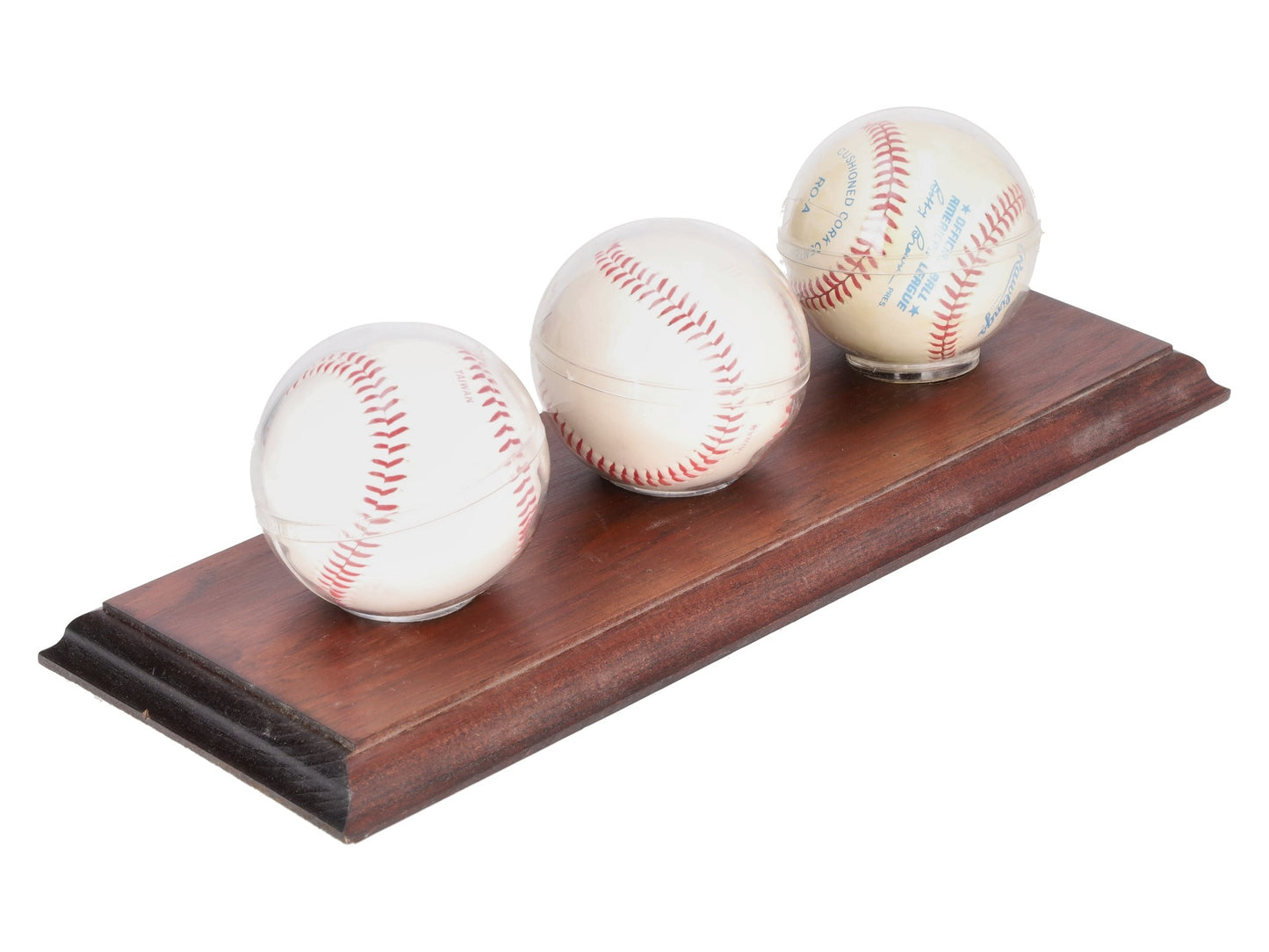 Whitey Ford, Lou Brock, & Bob Gibson Autographed Baseballs w/Wooden Display VG