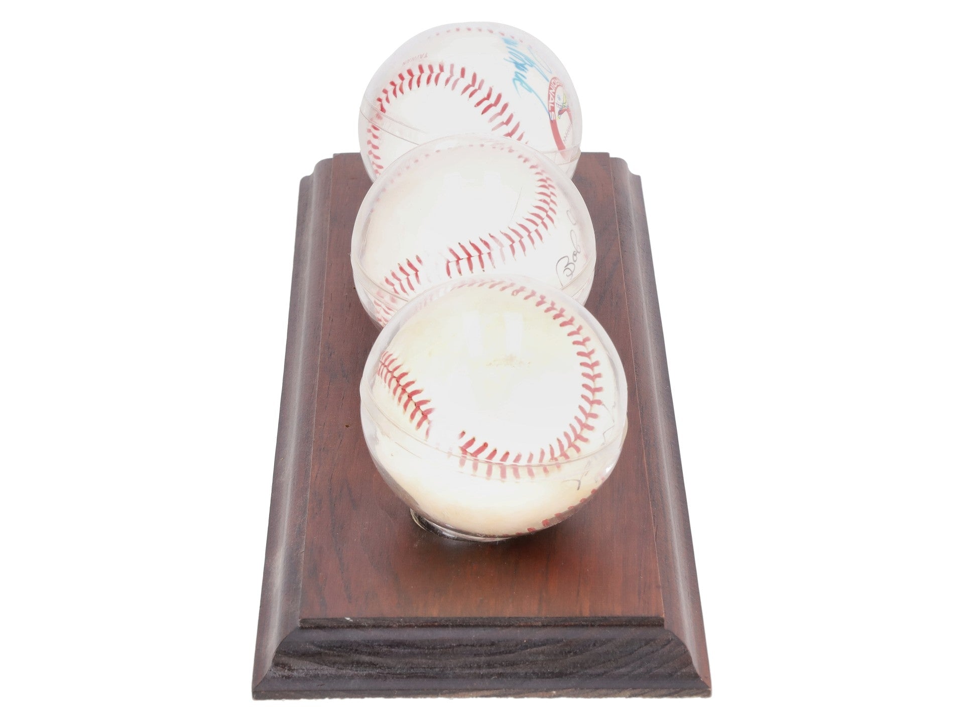 Whitey Ford, Lou Brock, & Bob Gibson Autographed Baseballs w/Wooden Display VG