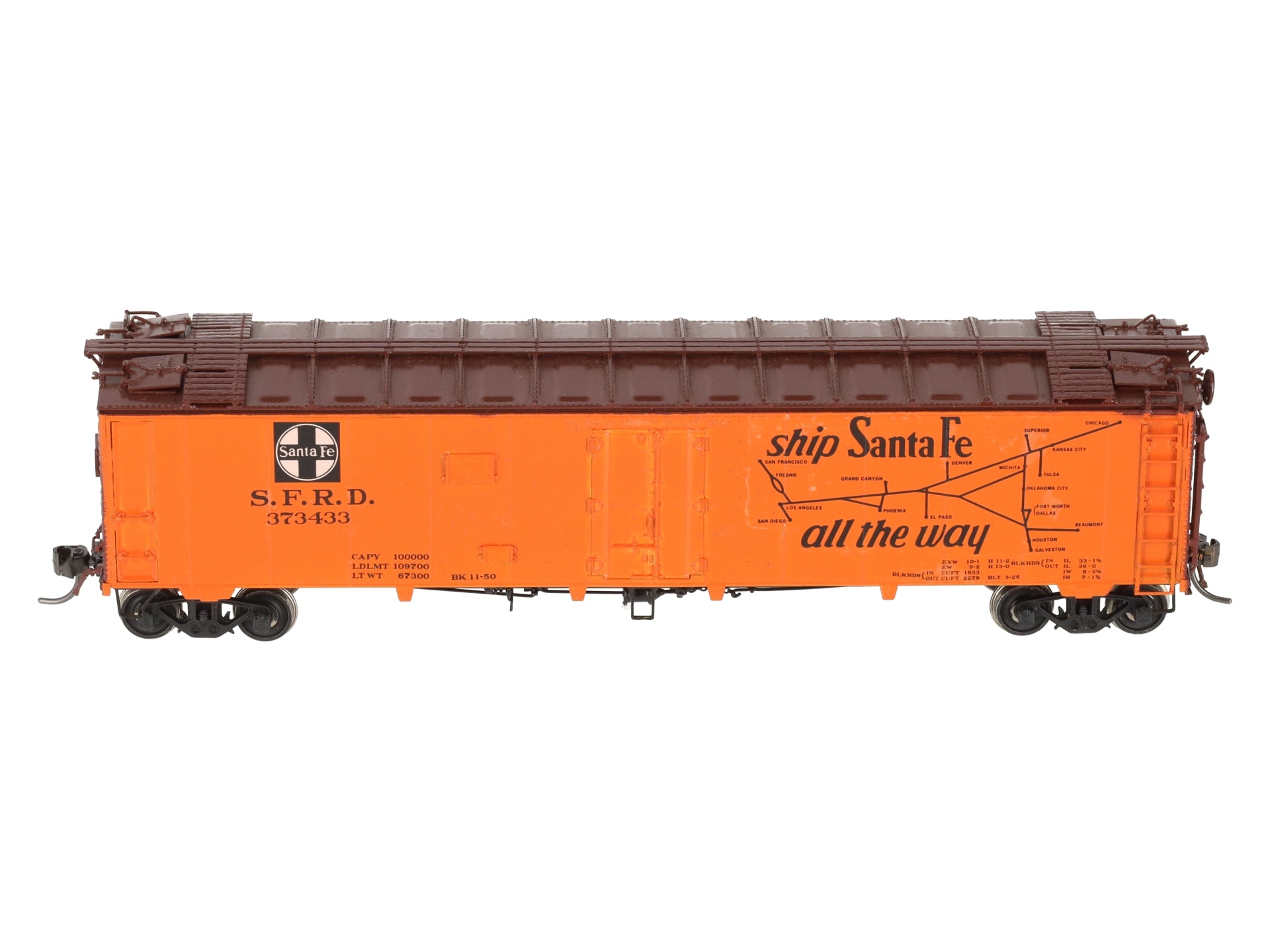 Overland OMI-3283 HO Scale Santa Fe 50' Ice Bunker Reefer Car #373433 - Painted/Box