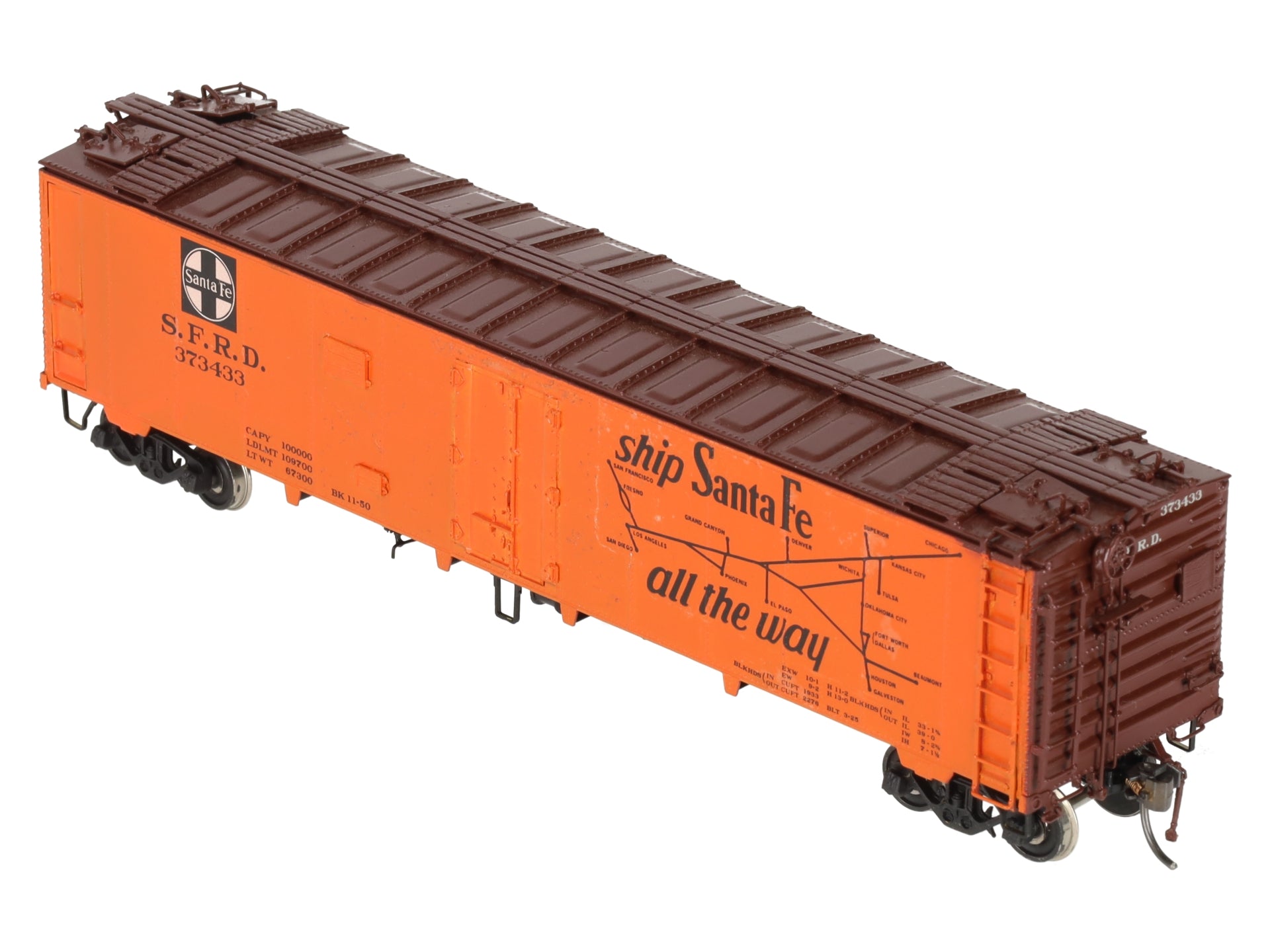 Overland OMI-3283 HO Scale Santa Fe 50' Ice Bunker Reefer Car #373433 - Painted/Box