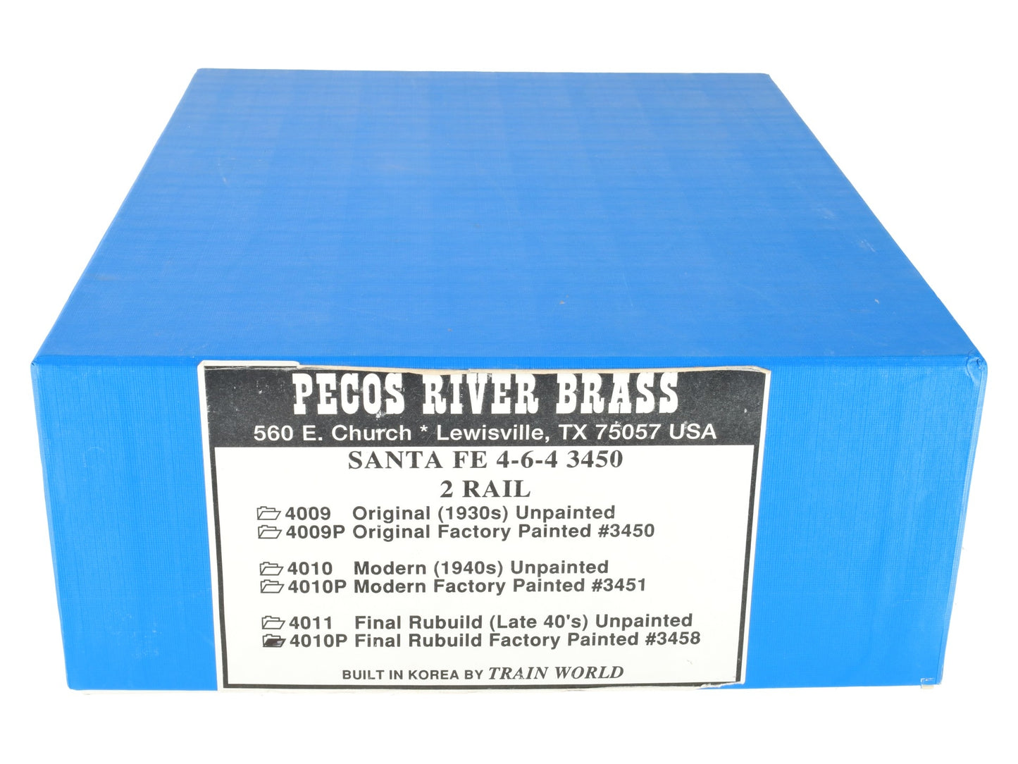 Pecos River 4010P O Brass Santa Fe 4-6-4 Steam Loco & Tender #3458 (2-Rail) FP VG/Box